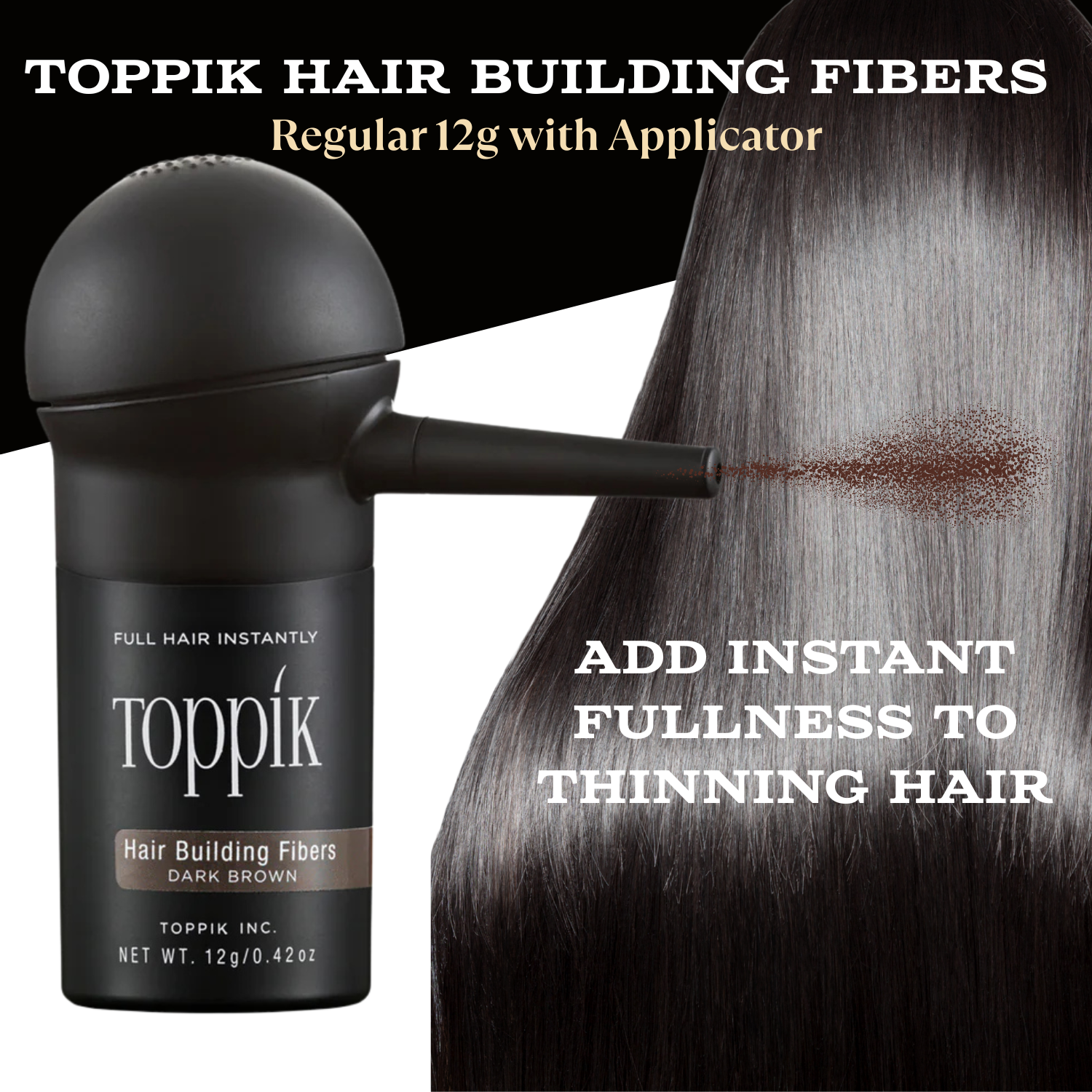 Toppik Hair Building Fibers - Regular 12g - Quick Cover for Thinning Hair with Applicator