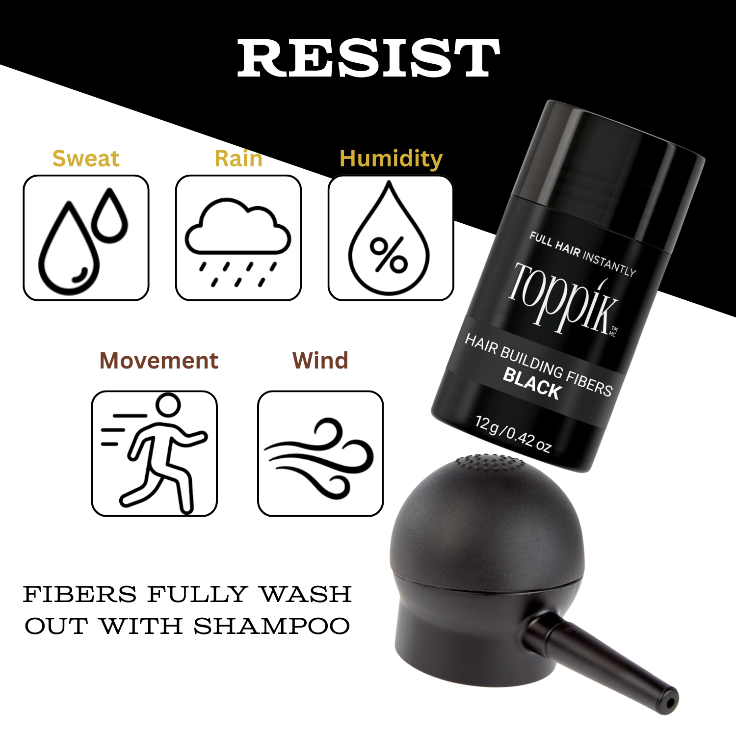 Toppik Hair Building Fibers - Regular 12g - Quick Cover for Thinning Hair with Applicator