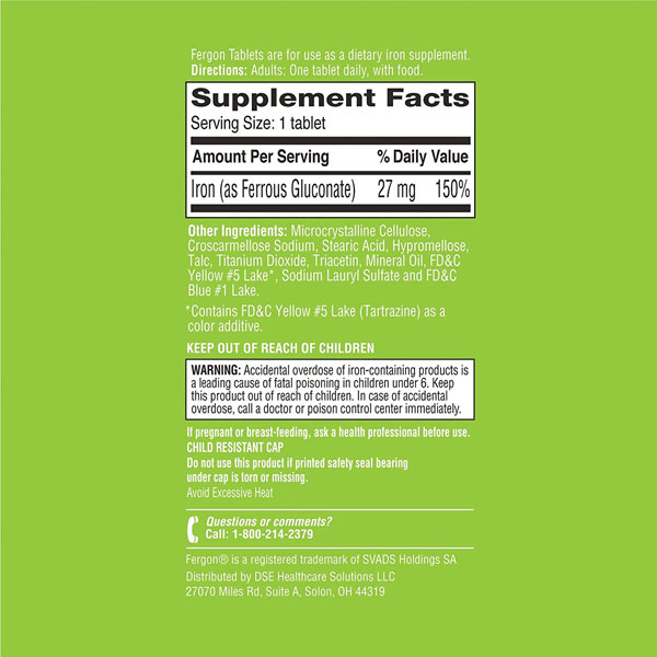 Fergon Iron Supplement Tablets 27 mg 100 ct