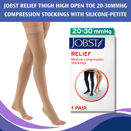 JOBST Relief Thigh High Open Toe 20-30mmHg Compression Stockings with Silicone-Petite
