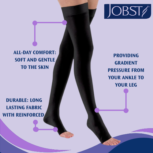 JOBST Relief Waist High 20-30mmHg Open Toe Compression Stockings - Black