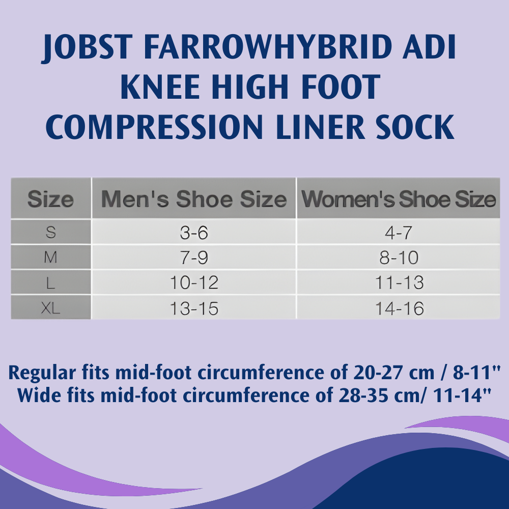 JOBST FarrowHybrid ADI 20-30 mmHg Knee High Foot Compression Liner Sock - Comfortable daily compression support for better leg health