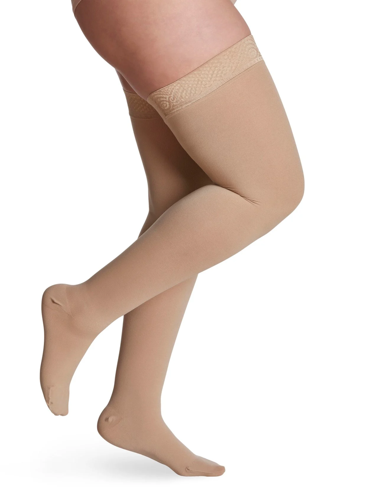 SIGVARIS Women's Essential Opaque Closed Toe Thigh-High w/ Grip-Top Compression Sock