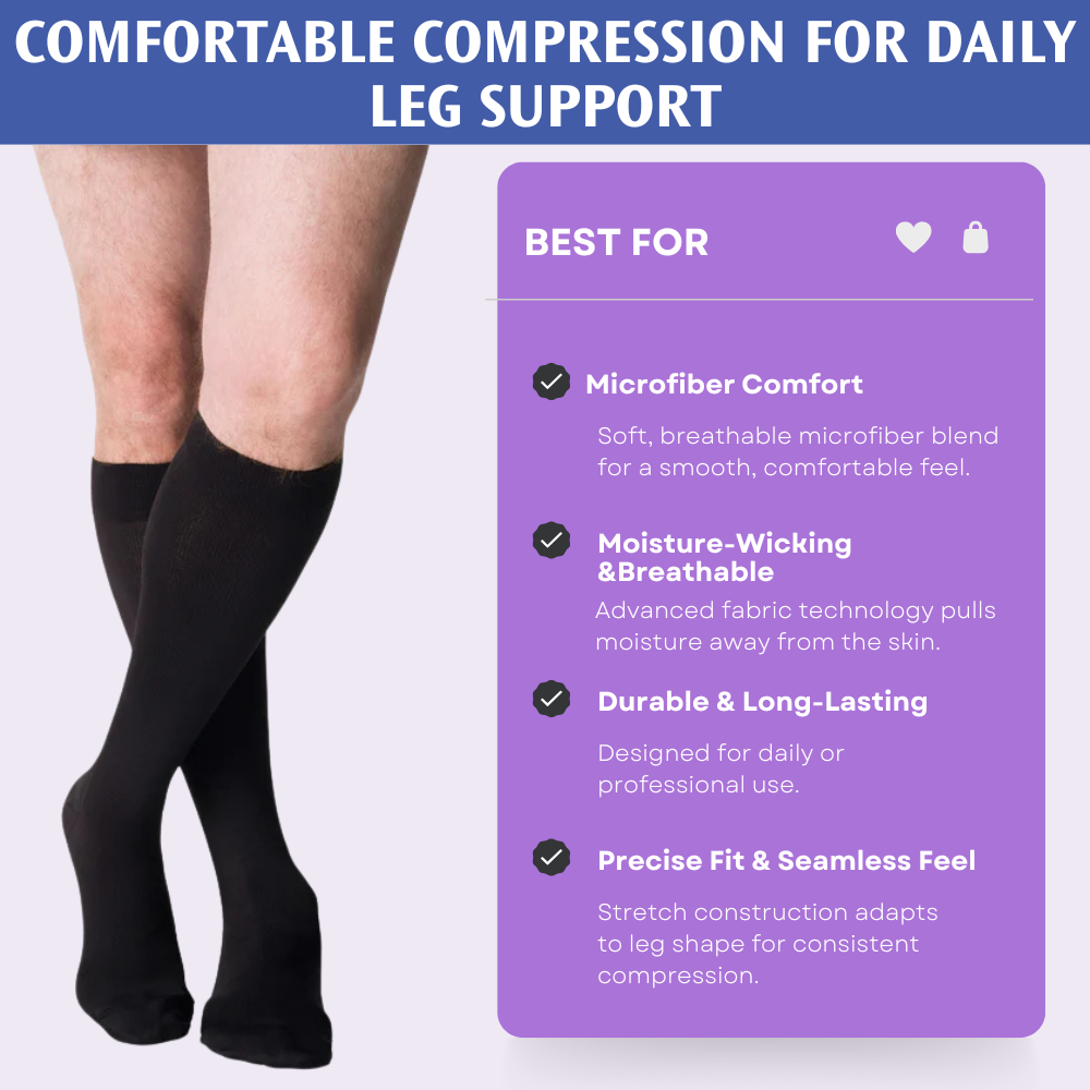 SIGVARIS Men's Style Microfiber Knee High Compression Sock - Comfortable Compression for Daily Leg Support