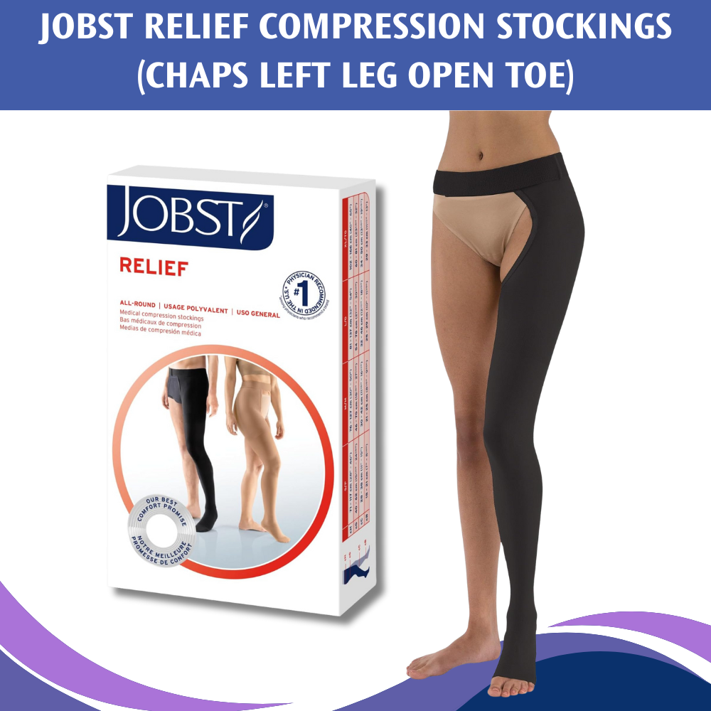 JOBST Relief Compression CHAP Style 30-40 mmHg Open Toe Left Stocking - Black - for Strong Leg Support