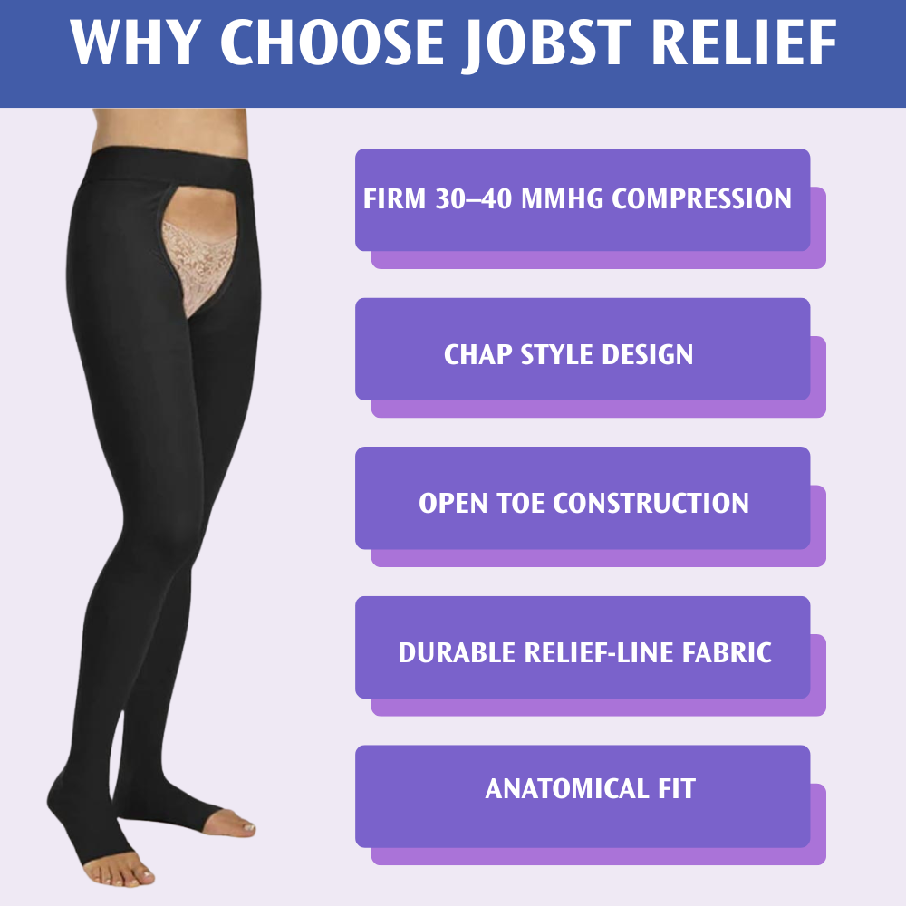 Jobst Relief Compression CHAP Style 30-40 mmHg Open Toe Both Legs Stocking-Black