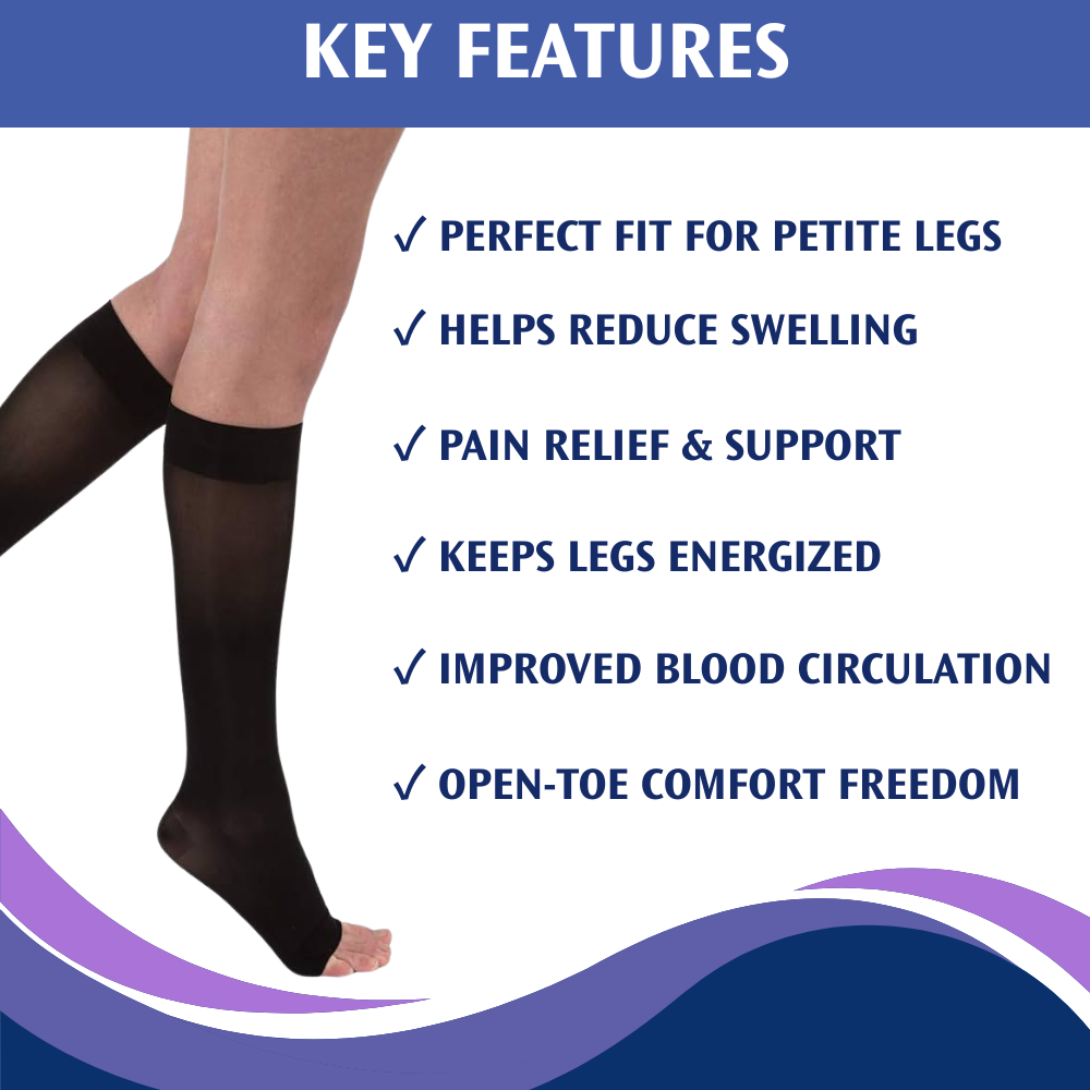 JOBST Relief Compression Knee High 20-30 mmHg Open Toe Stocking - Comfortable Knee High Compression for Petite Legs