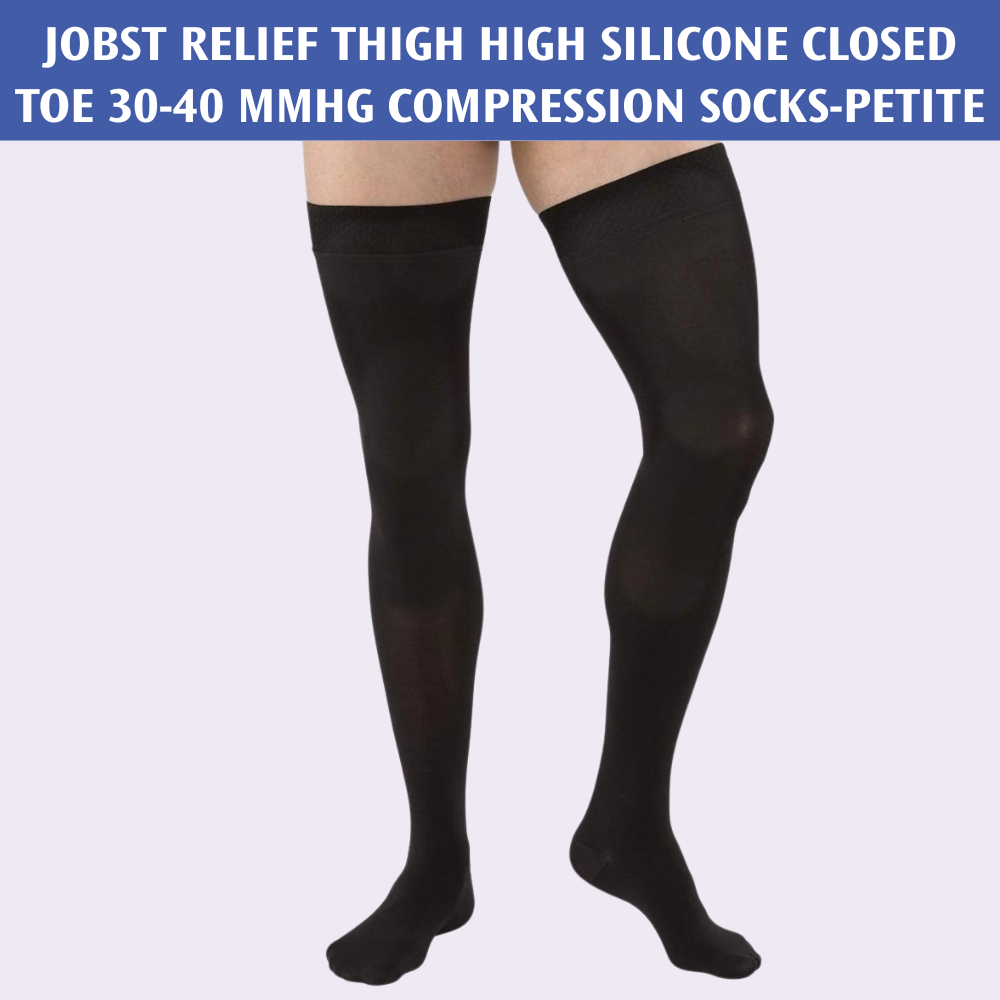 JOBST Relief Thigh High Silicone Closed Toe 30-40 mmHg Compression Socks-Petite - Firm Support for Daily Leg Relief