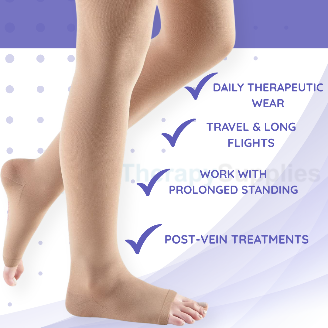 SIGVARIS Women's Essential Cotton 230 Open Toe Knee High 30-40mmHg - Beige - Firm Compression for Daily Comfort and Support