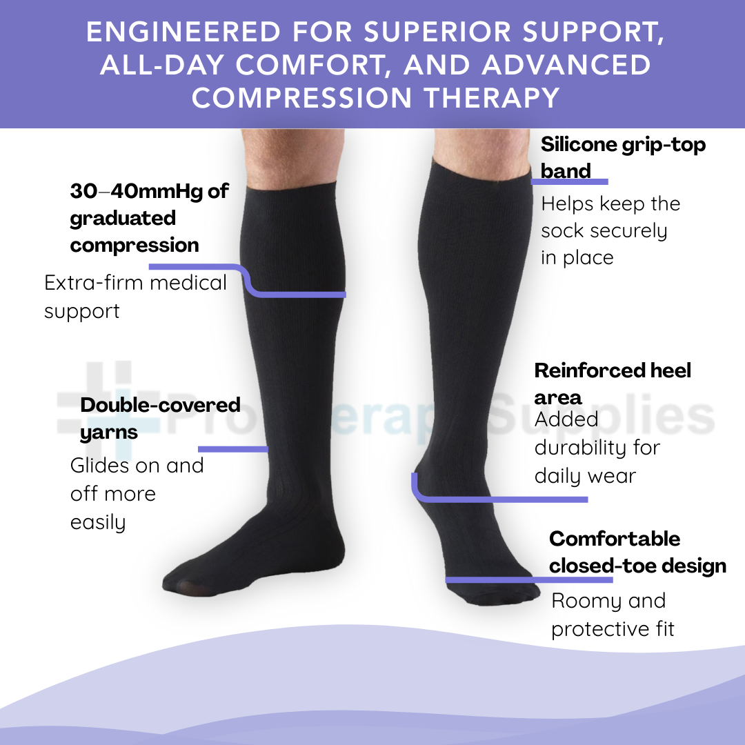 SIGVARIS Mens Essential Cotton 230 Closed Toe Calf-High 30-40mmHg Socks - Support for Tired Legs and Daily Movement
