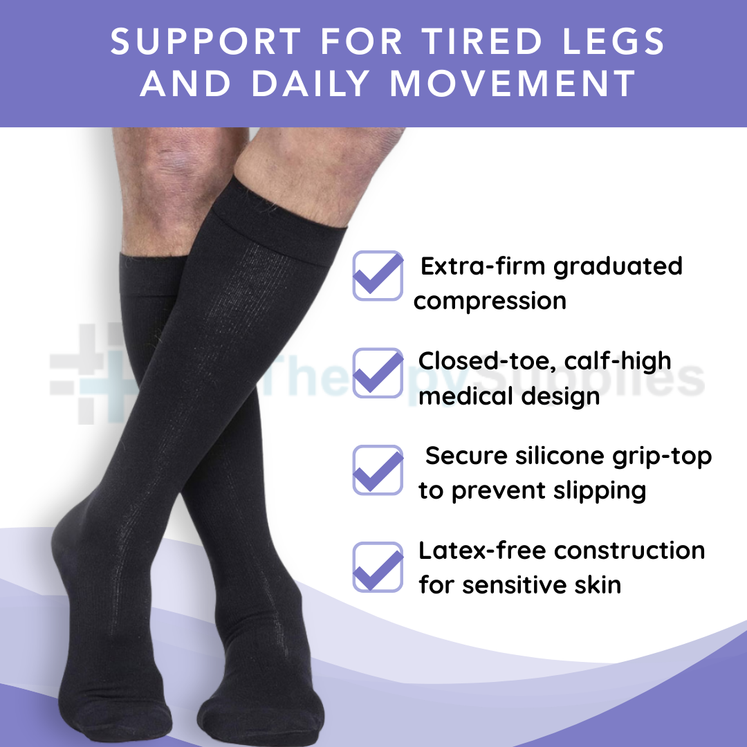 SIGVARIS Mens Essential Cotton 230 Closed Toe Calf-High 30-40mmHg Socks - Support for Tired Legs and Daily Movement