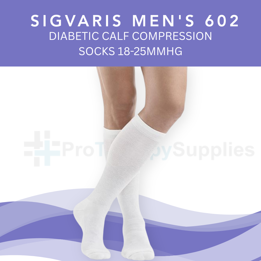 SIGVARIS Men's 602 Diabetic Calf Compression Socks 18-25mmHg - White - Steady Support for Sensitive Feet and Legs