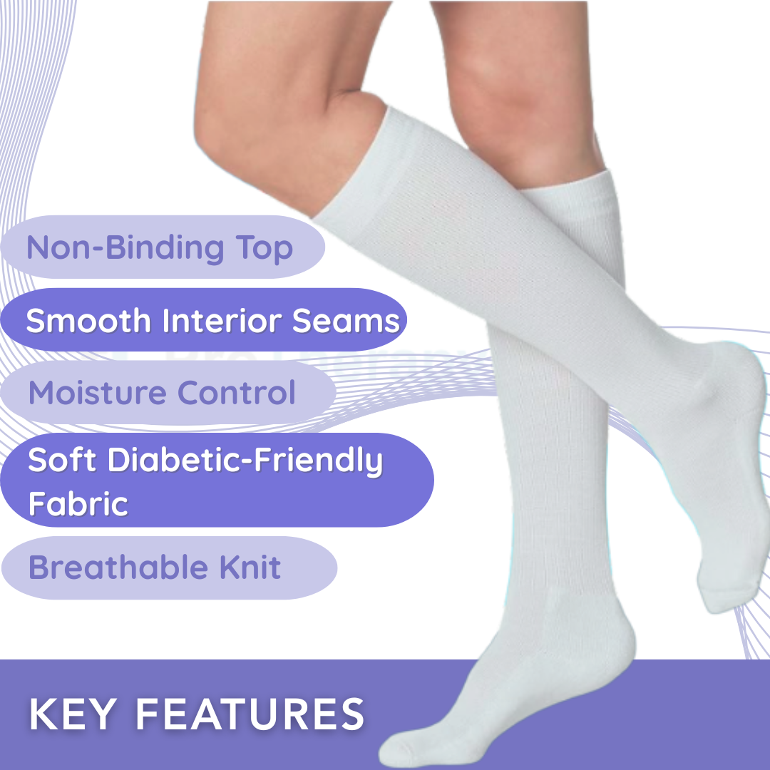 SIGVARIS Men's 602 Diabetic Calf Compression Socks 18-25mmHg - White - Steady Support for Sensitive Feet and Legs