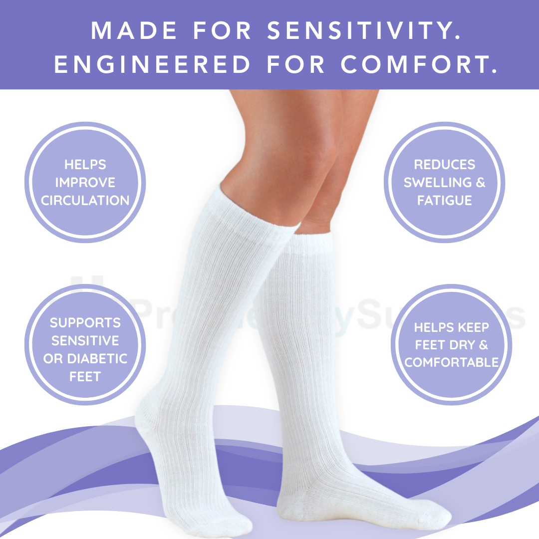 SIGVARIS Men's 602 Diabetic Calf Compression Socks 18-25mmHg - White - Steady Support for Sensitive Feet and Legs