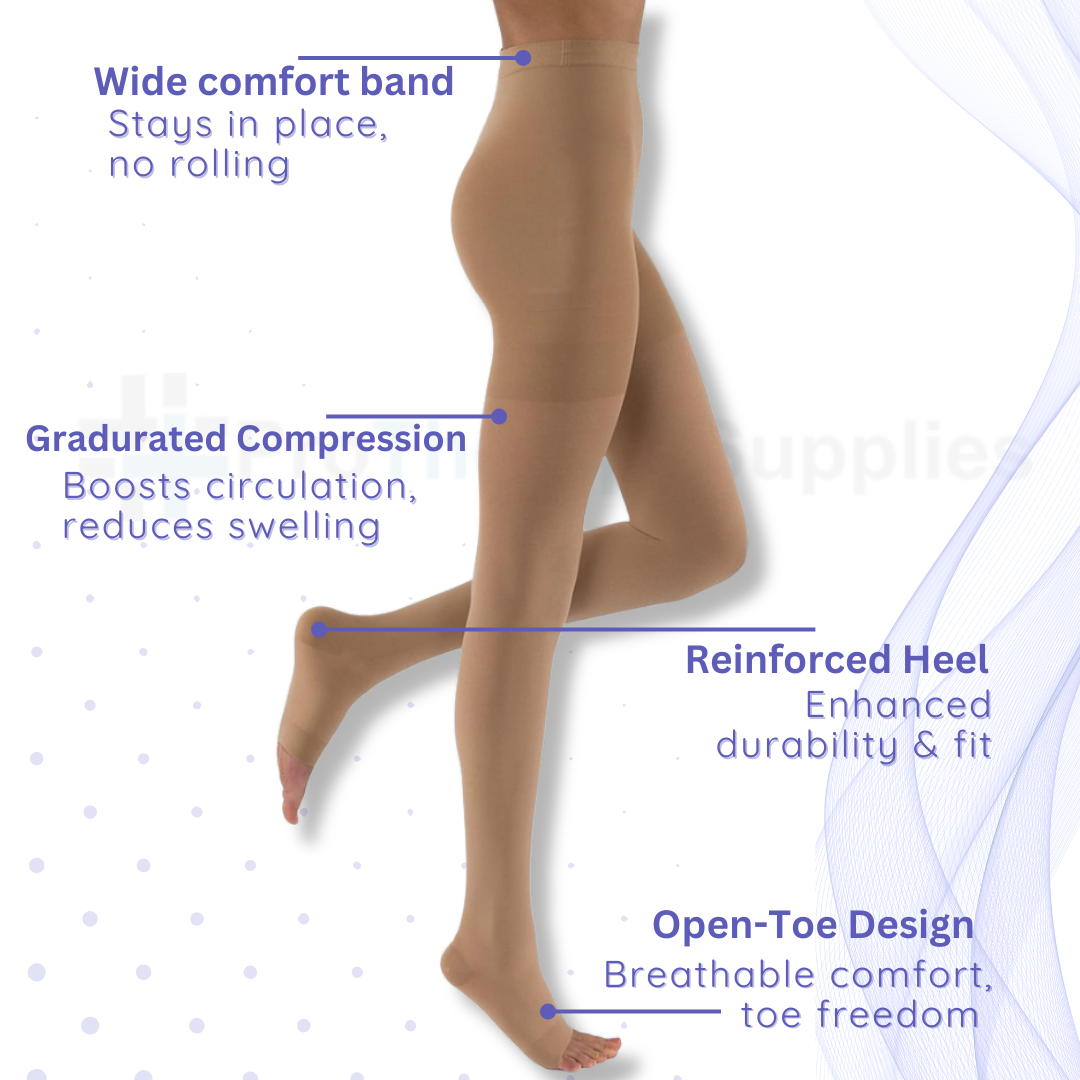 JOBST Relief Waist High 20-30mmHg Open Toe Compression Stockings-Petite