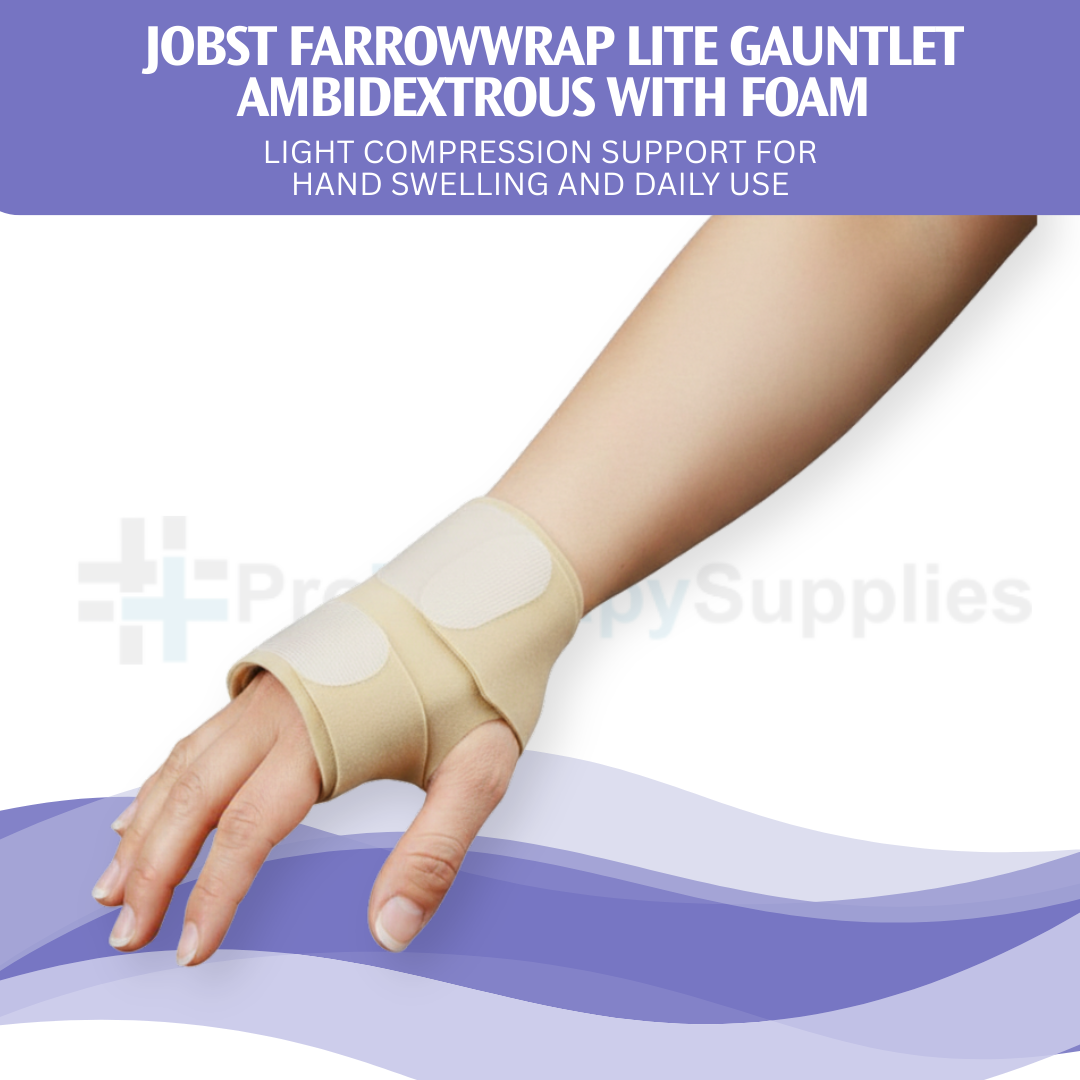 JOBST Farrowwrap Lite Gauntlet Ambidextrous With Foam–Tan - Light Compression Support for Hand Swelling and Daily Use