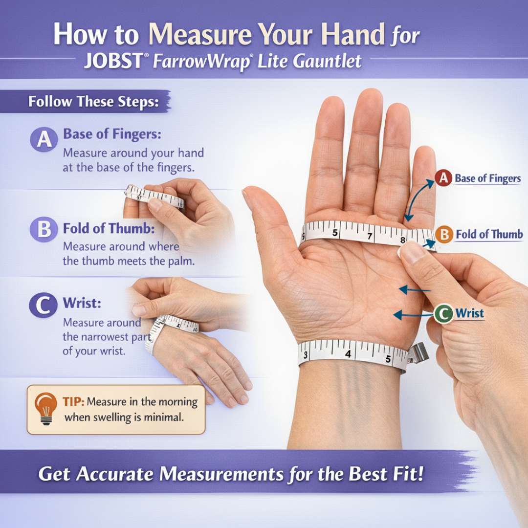JOBST Farrowwrap Lite Gauntlet Ambidextrous With Foam–Tan - Light Compression Support for Hand Swelling and Daily Use