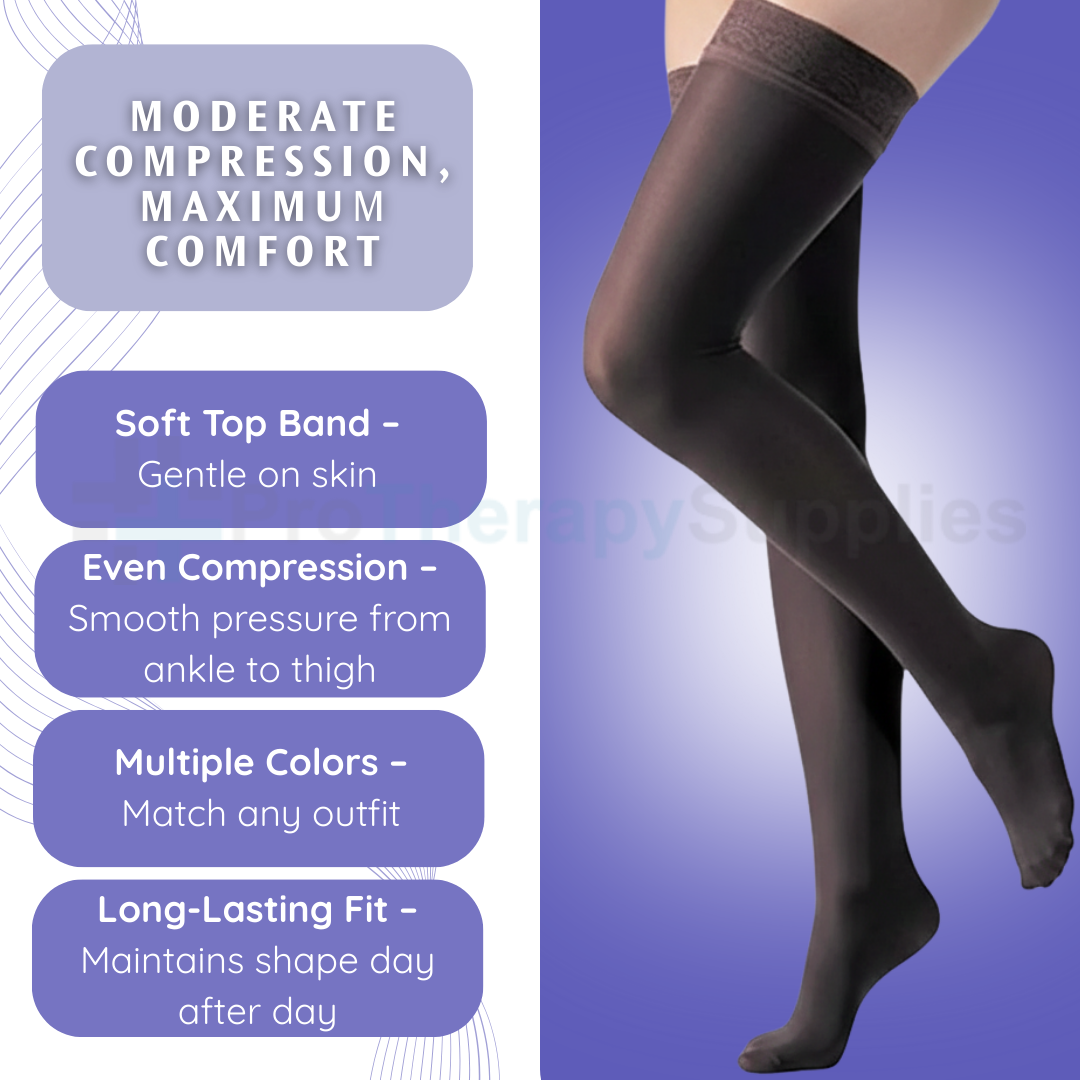 Jobst Womens UltraSheer Thigh High Silicone Lace Strip Closed Toe 15-20 mmHg