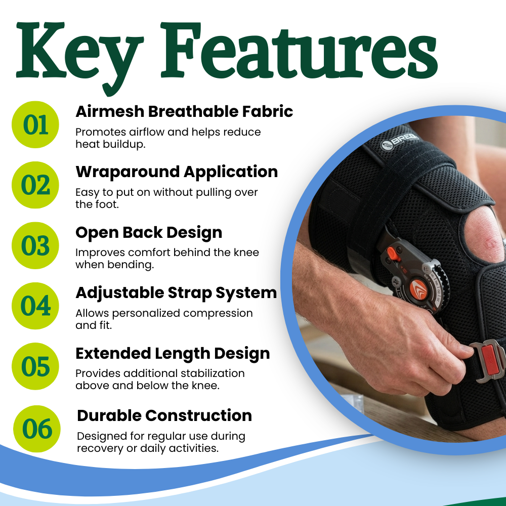 Breg Recover Knee Brace Airmesh Open Back Wraparound - Short - for Daily Knee Support and Stability