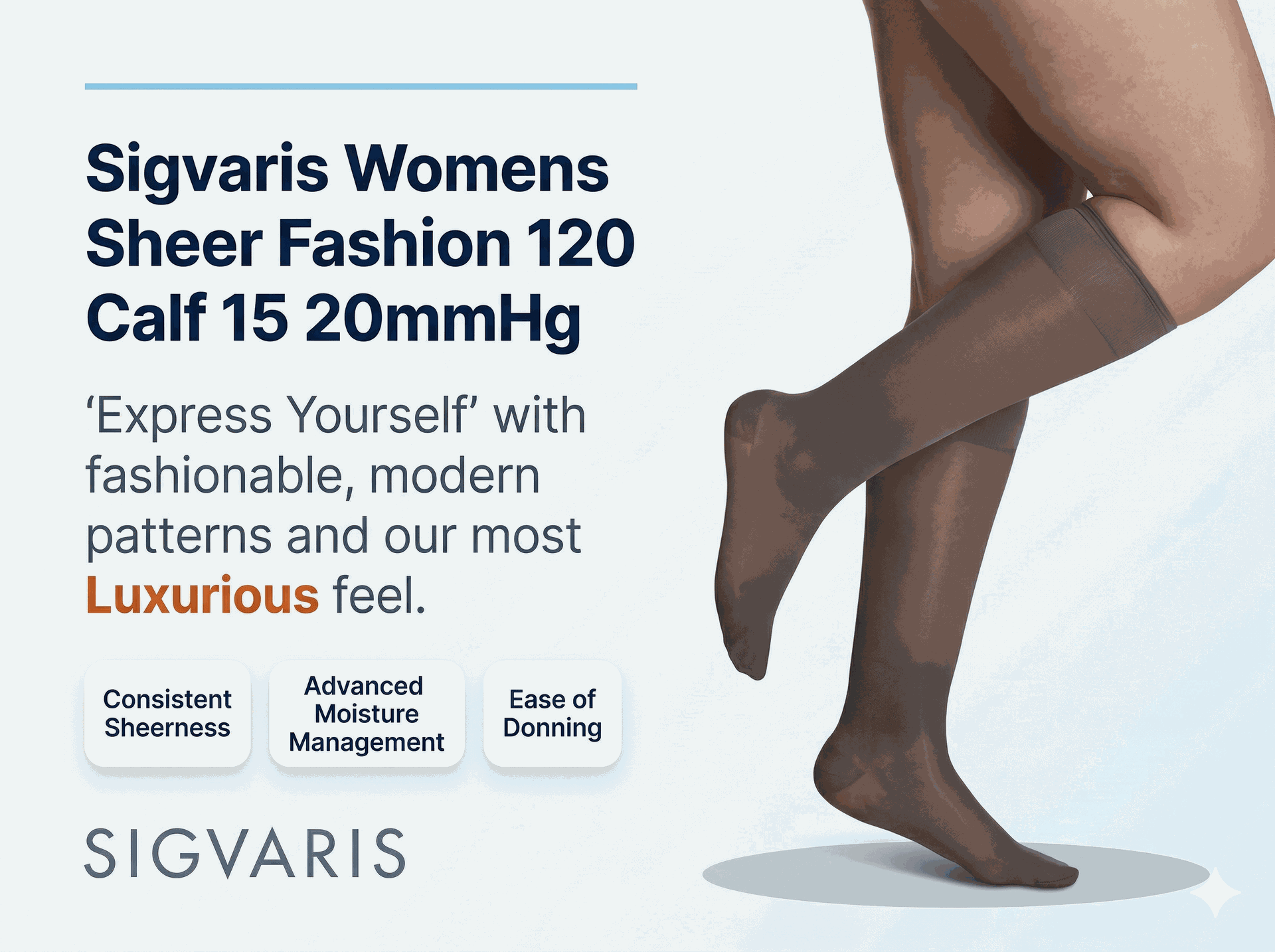 Sigvaris Womens Sheer Fashion 120 Calf 15 20mmHg - Comfortable Sheer Support for Light Leg Relief
