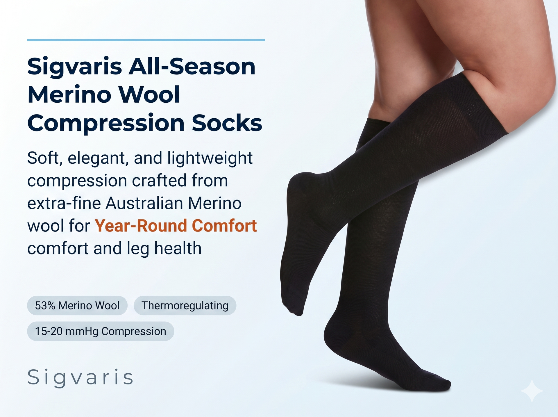 SIGVARIS Womens All Season Merino Wool 152 Calf 15-20mmHg