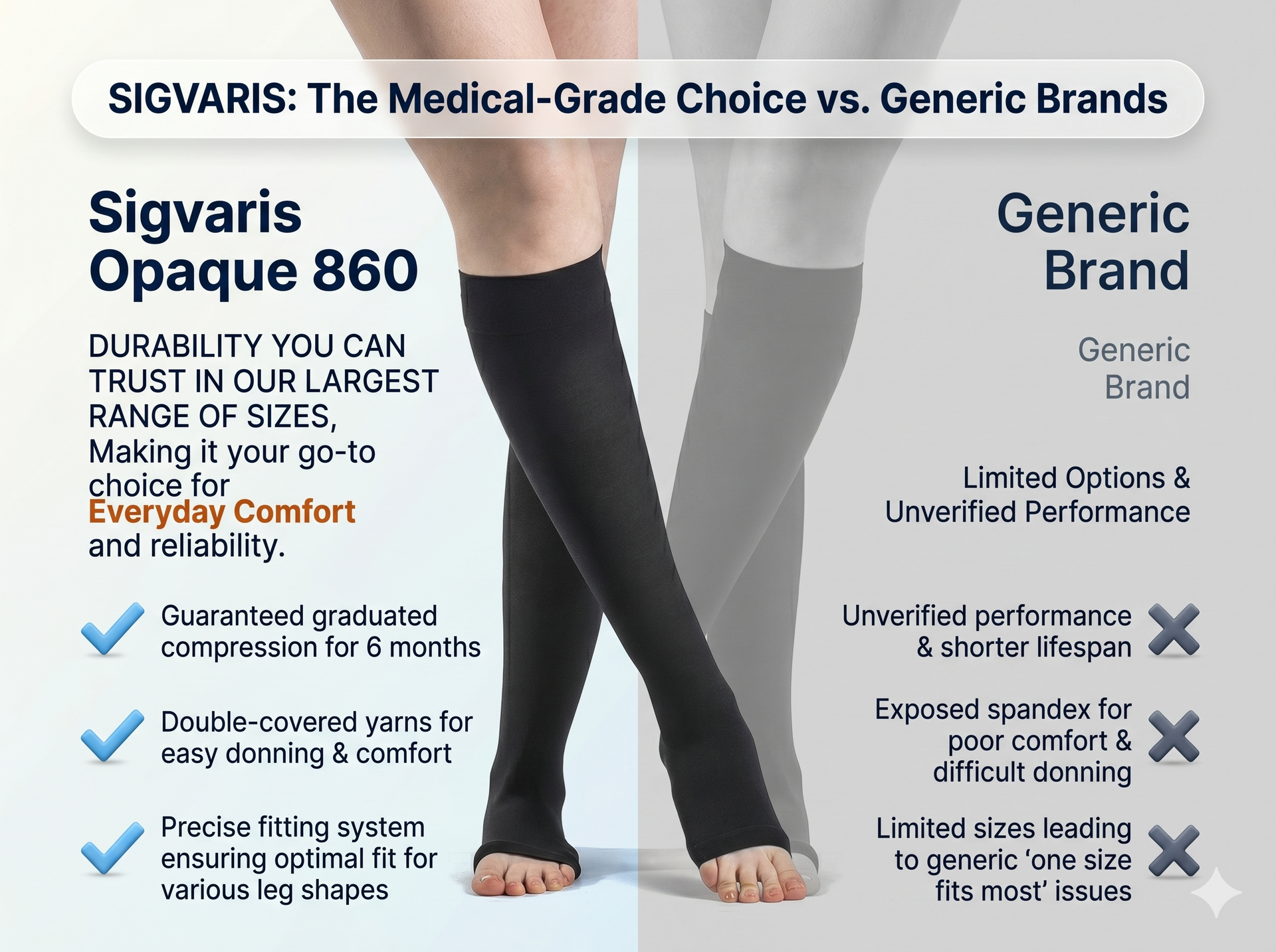 SIGVARIS Essential Opaque 860 Open Toe Standard Calf Style 20-30mmHg - Reliable Compression Support for Healthier Legs