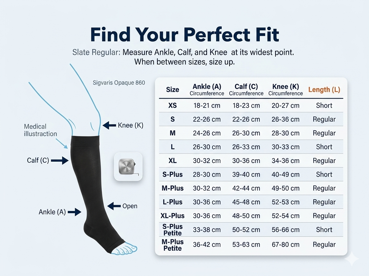 SIGVARIS Essential Opaque 860 Open Toe Standard Calf Style 20-30mmHg - Reliable Compression Support for Healthier Legs
