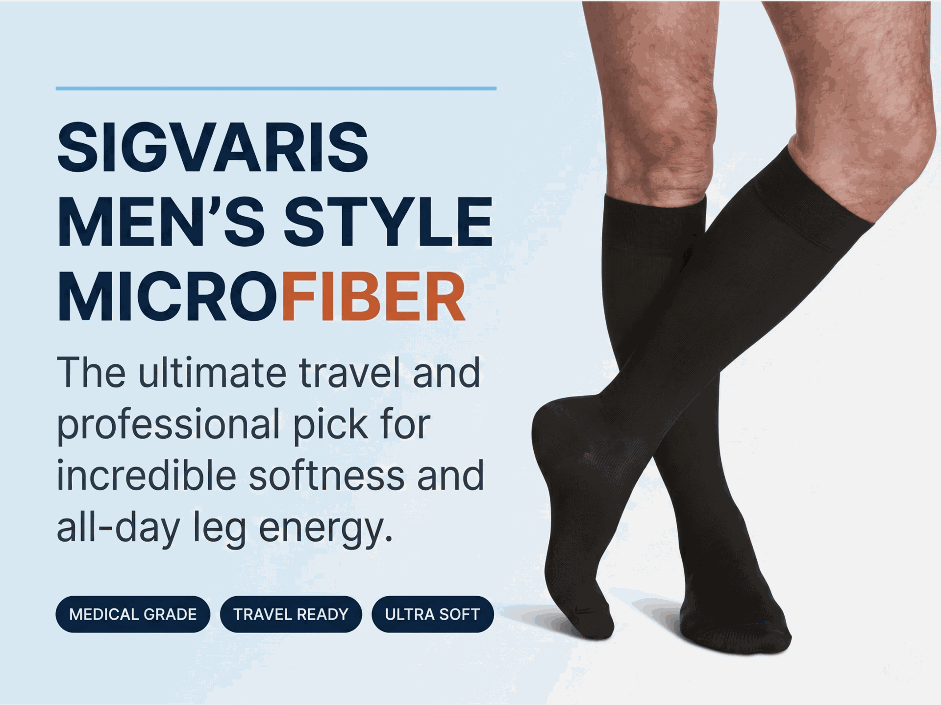 SIGVARIS Men's Style Microfiber Knee High Compression Sock - Comfortable Compression for Daily Leg Support