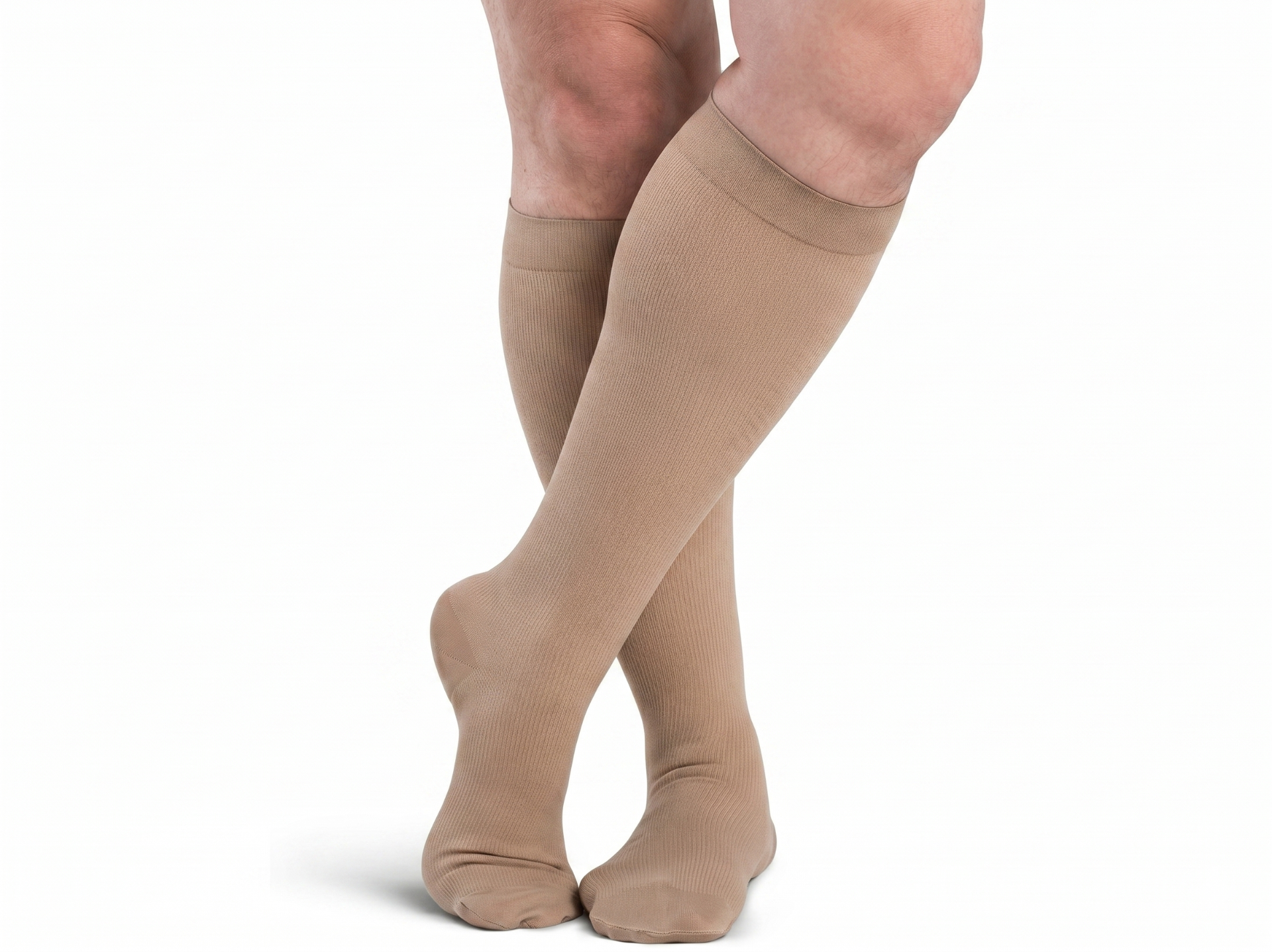 SIGVARIS Mens 922 DYNAVEN Closed Toe Calf Socks 20-30mmHg - Light Beige Crispa