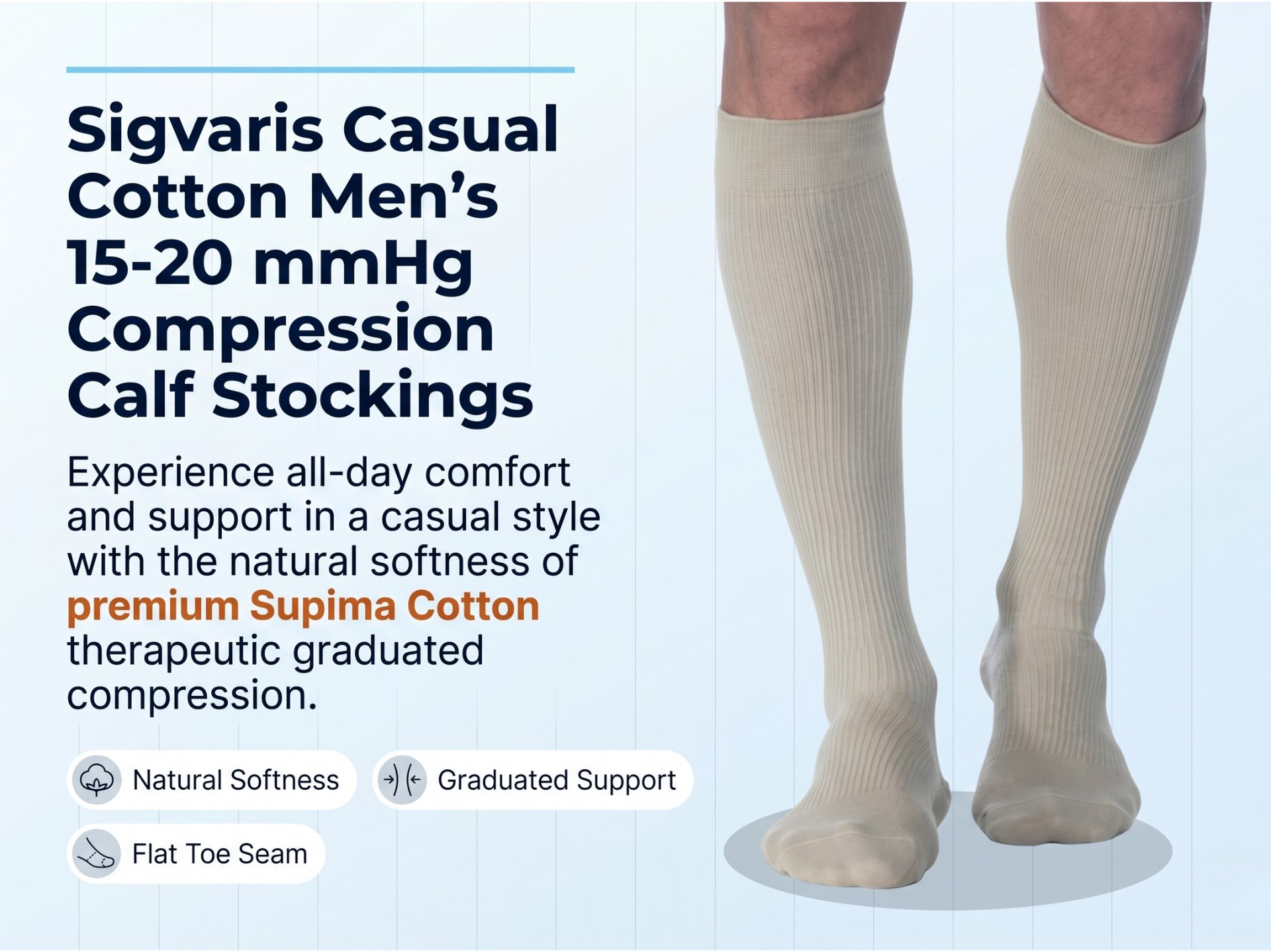 Sigvaris Mens Casual Cotton 186 Calf 15-20mmHg