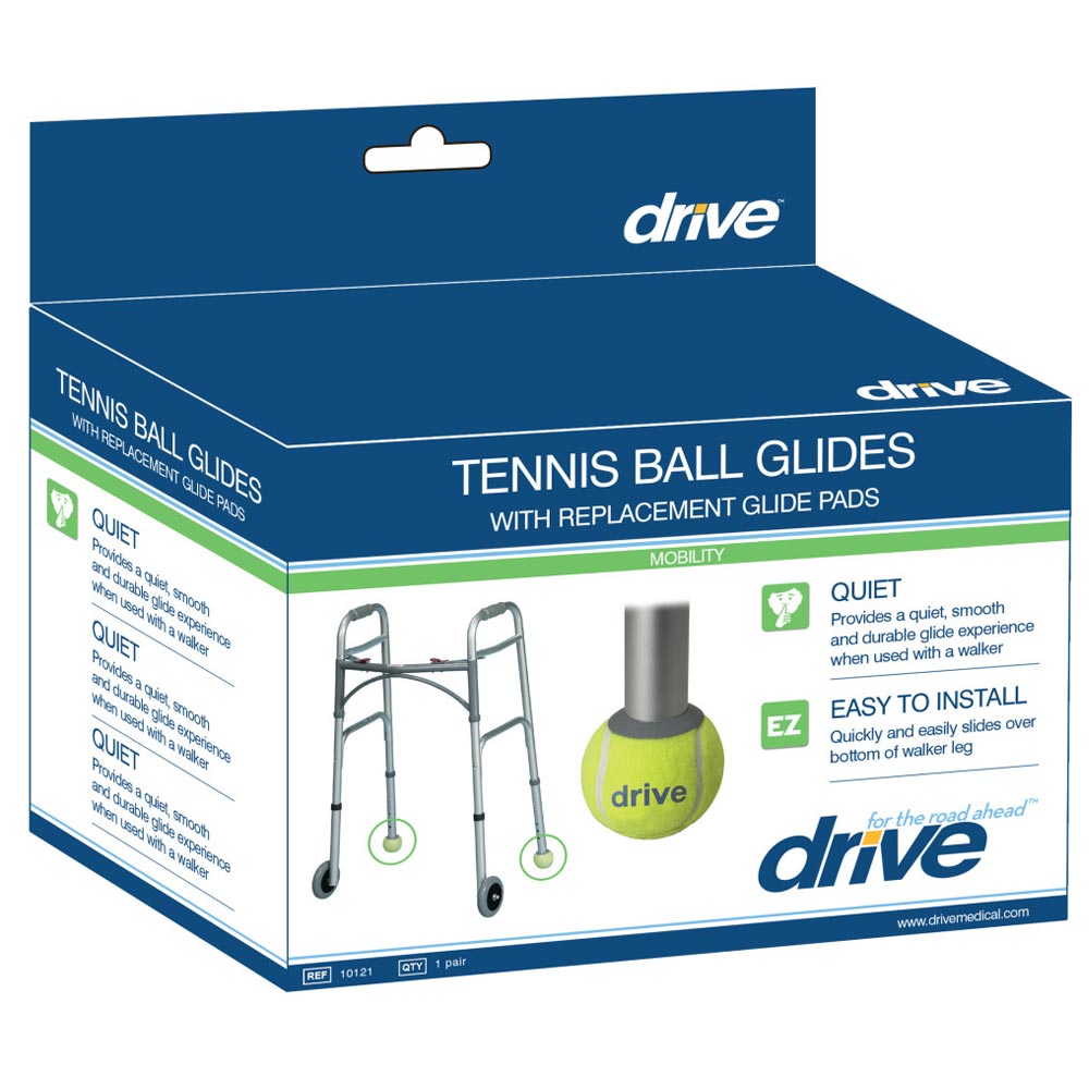 Drive Medical Walker Rear Tennis Ball Glides with Extra Pads – Stable, Smooth-Gliding Walker Accessories