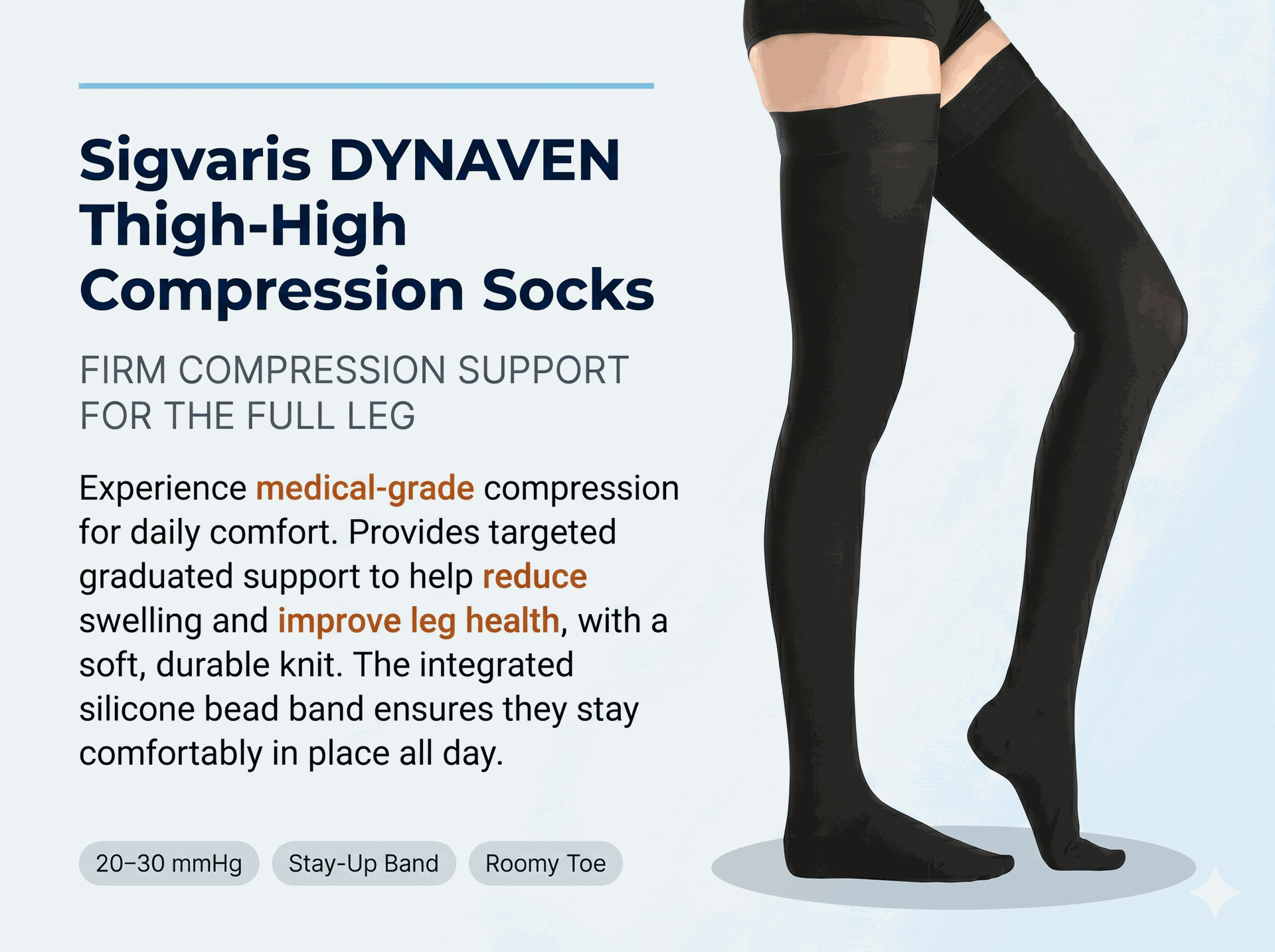 SIGVARIS Women's DYNAVEN Closed Toe 20-30mmHg  Thigh-High Compression Sock - Firm Compression Support for the Full Leg