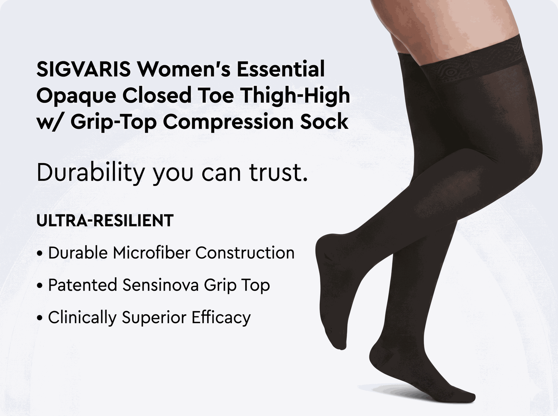 SIGVARIS Women's Essential Opaque Closed Toe Thigh-High w/ Grip-Top Compression Sock