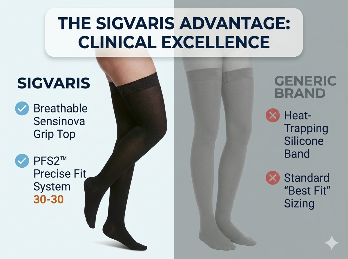 SIGVARIS Women's Essential Opaque Closed Toe Thigh-High w/ Grip-Top Compression Sock