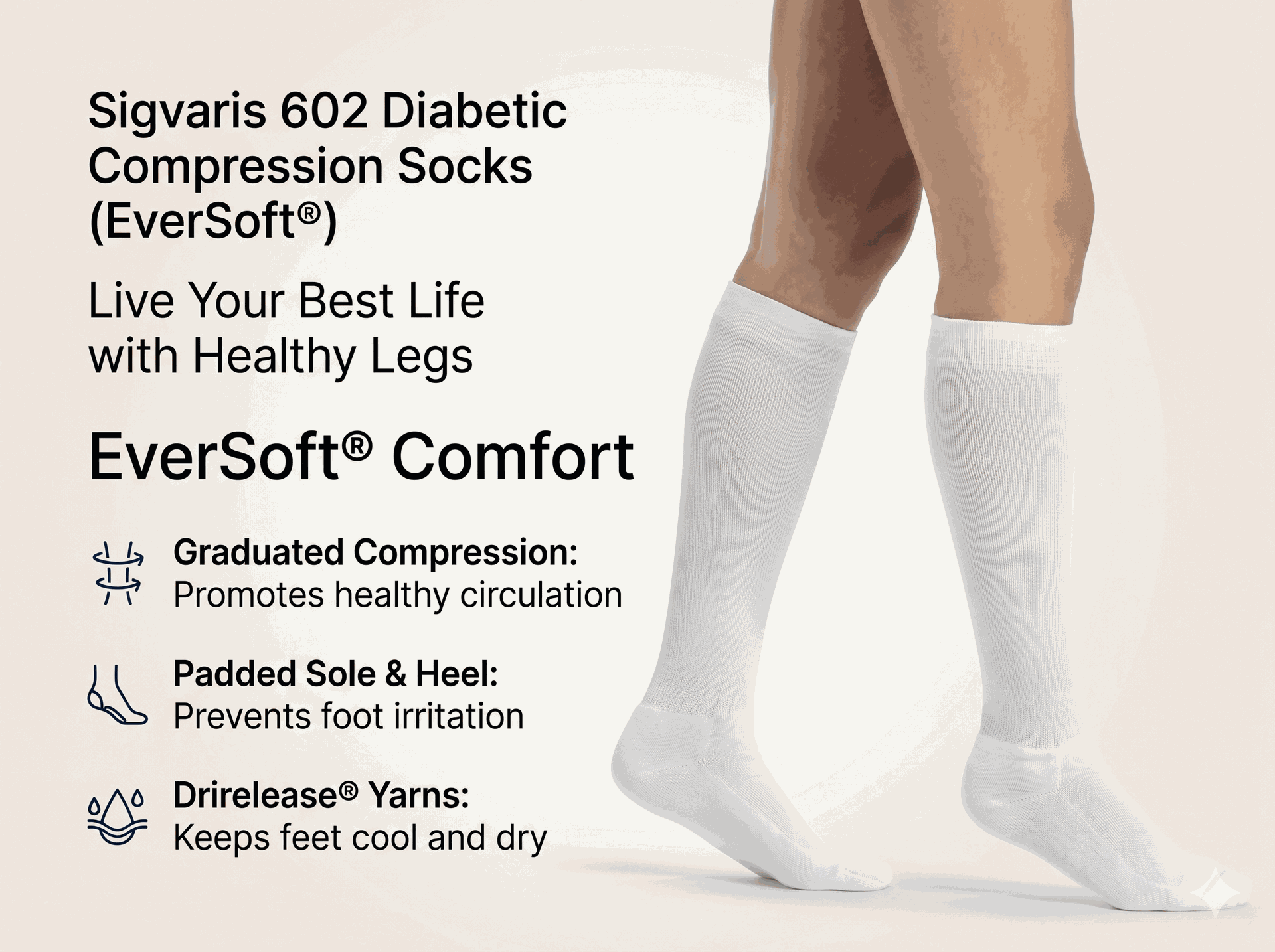 SIGVARIS Womens 602 Diabetic Calf Compression Socks 18-25mmHg