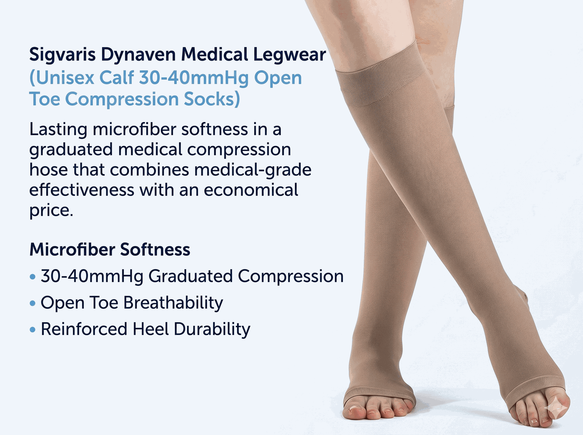 SIGVARIS Womens DYNAVEN 970 Open Toe Calf-High Socks 30-40mmHg