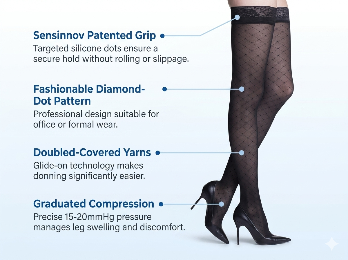 Sigvaris Allure 15-20mmHg Thigh High Closed Toe w/Grip