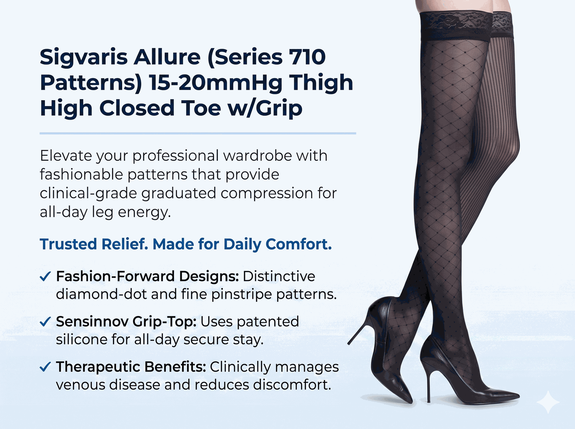 Sigvaris Allure 15-20mmHg Thigh High Closed Toe w/Grip