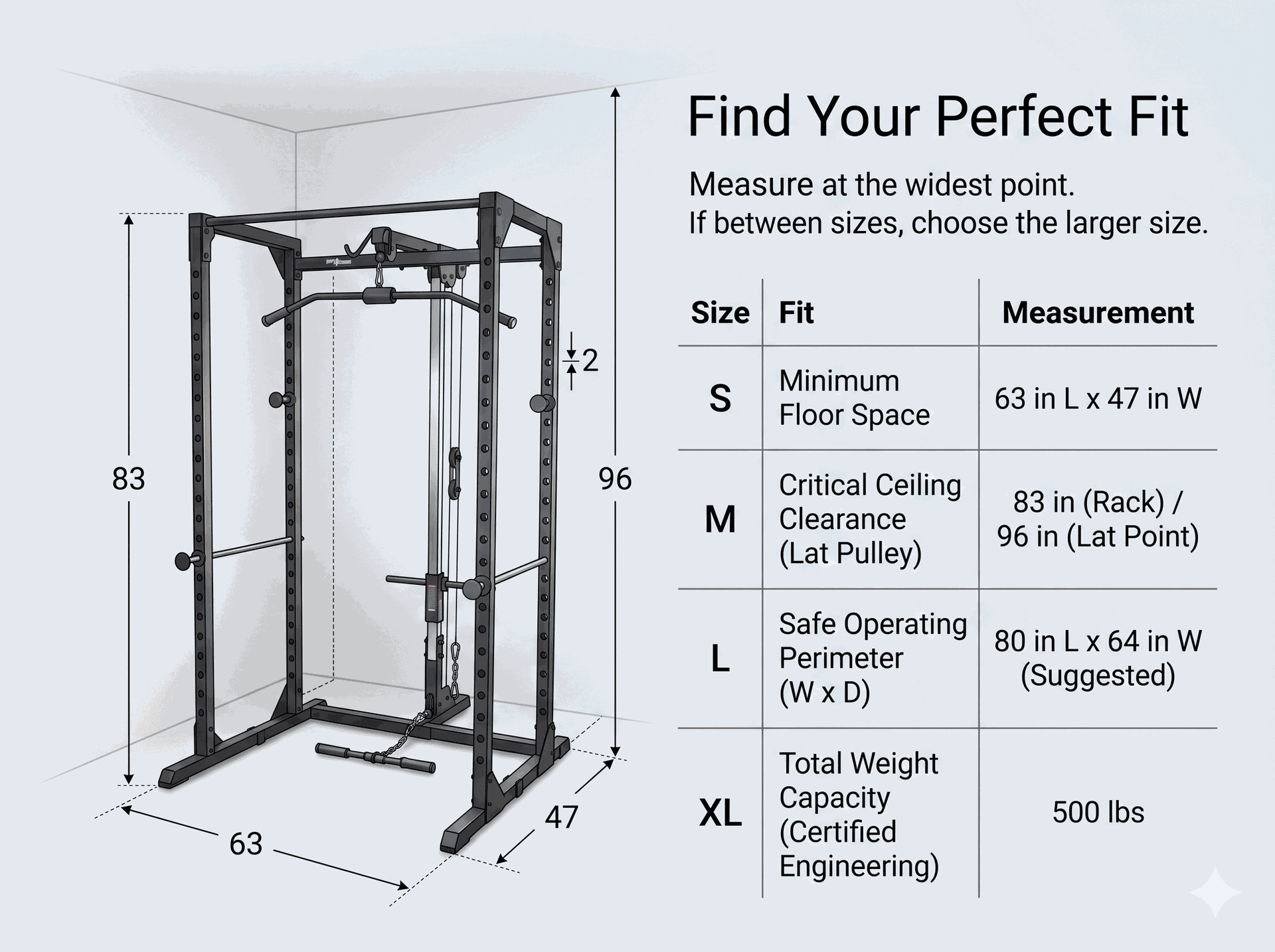 Body-Solid BFLA100B Power Rack Lat Attachment - BLACK