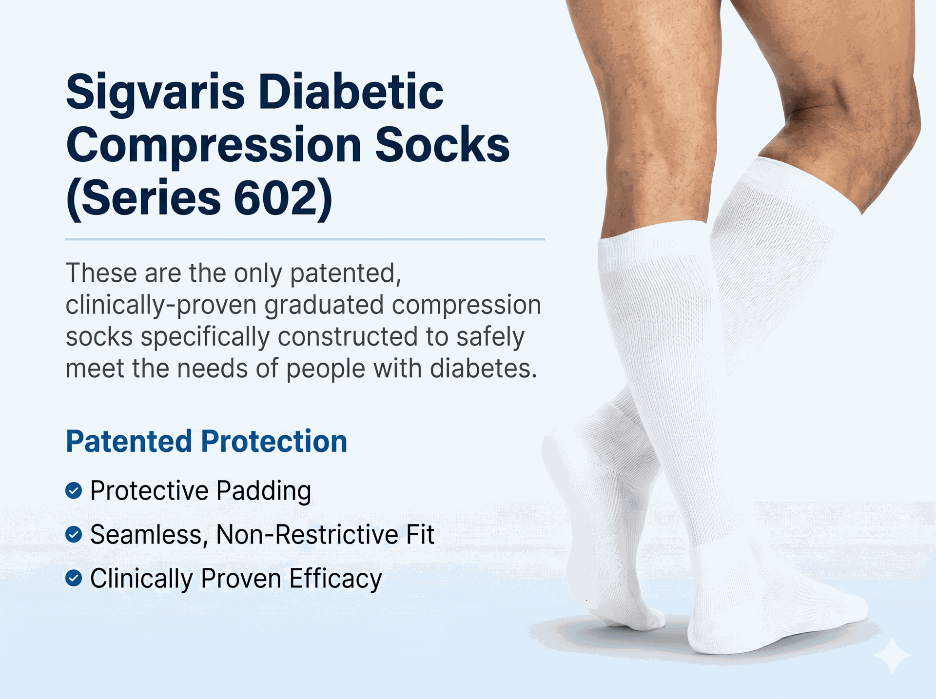 SIGVARIS Men's 602 Diabetic Calf Compression Socks 18-25mmHg - White - Steady Support for Sensitive Feet and Legs