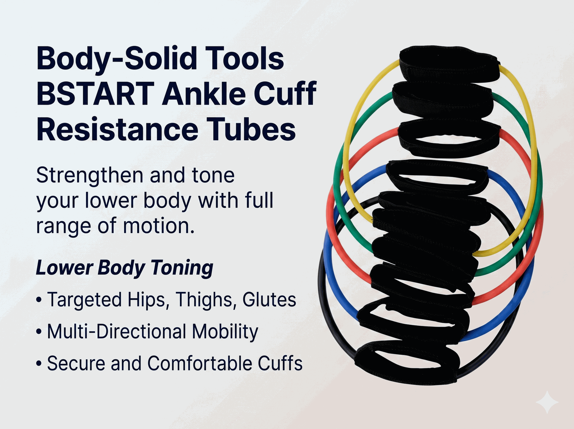 Body-Solid 5 Pack Ankle Cuff Resistance Tubes, includes BSTART1,2,3,4,5