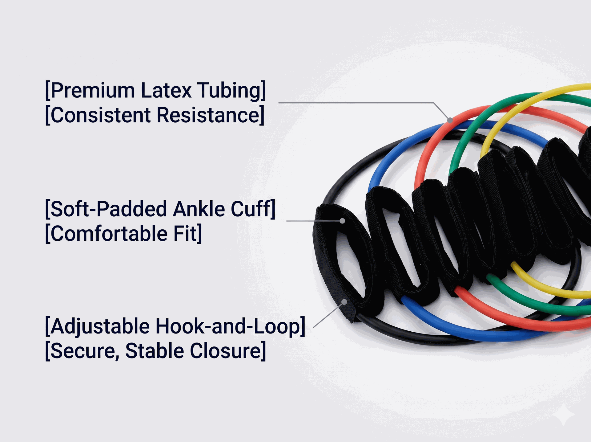 Body-Solid 5 Pack Ankle Cuff Resistance Tubes, includes BSTART1,2,3,4,5