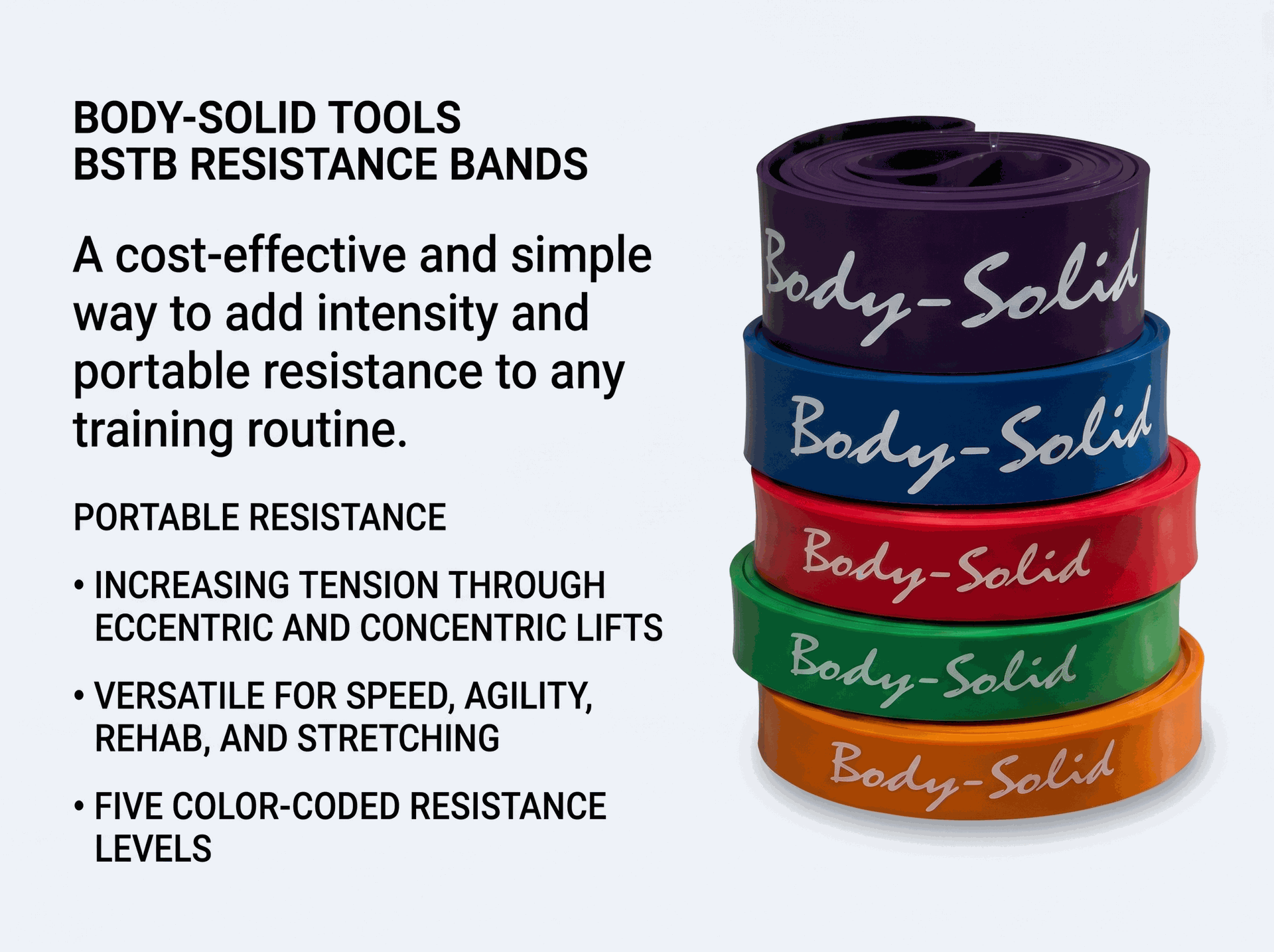 Body-Solid 5 pack Resistance Bands, Includes BSTB1,2,3,4,5