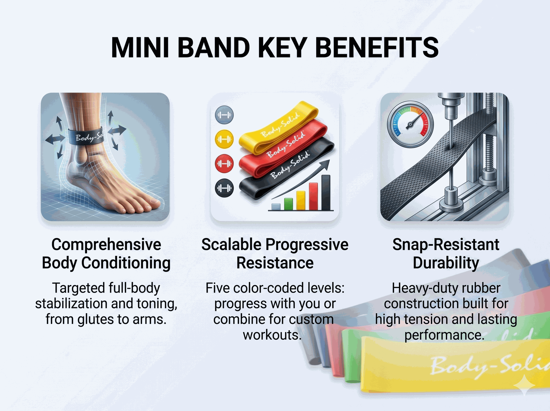 Body-Solid Mini Loop Bands, 5 pack, Retail Packaging