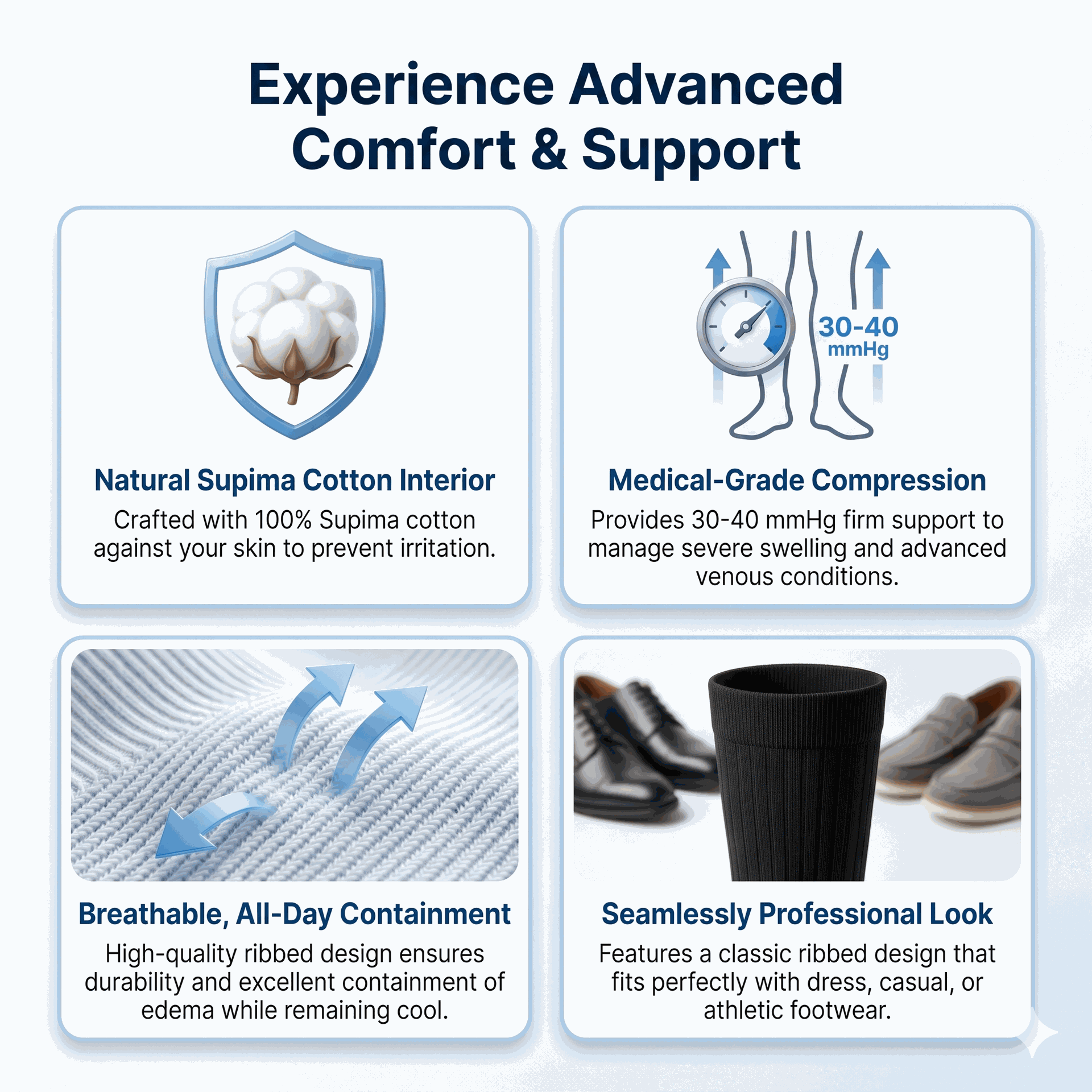 SIGVARIS Mens Essential Cotton 230 Closed Toe Calf-High 30-40mmHg Socks - Support for Tired Legs and Daily Movement