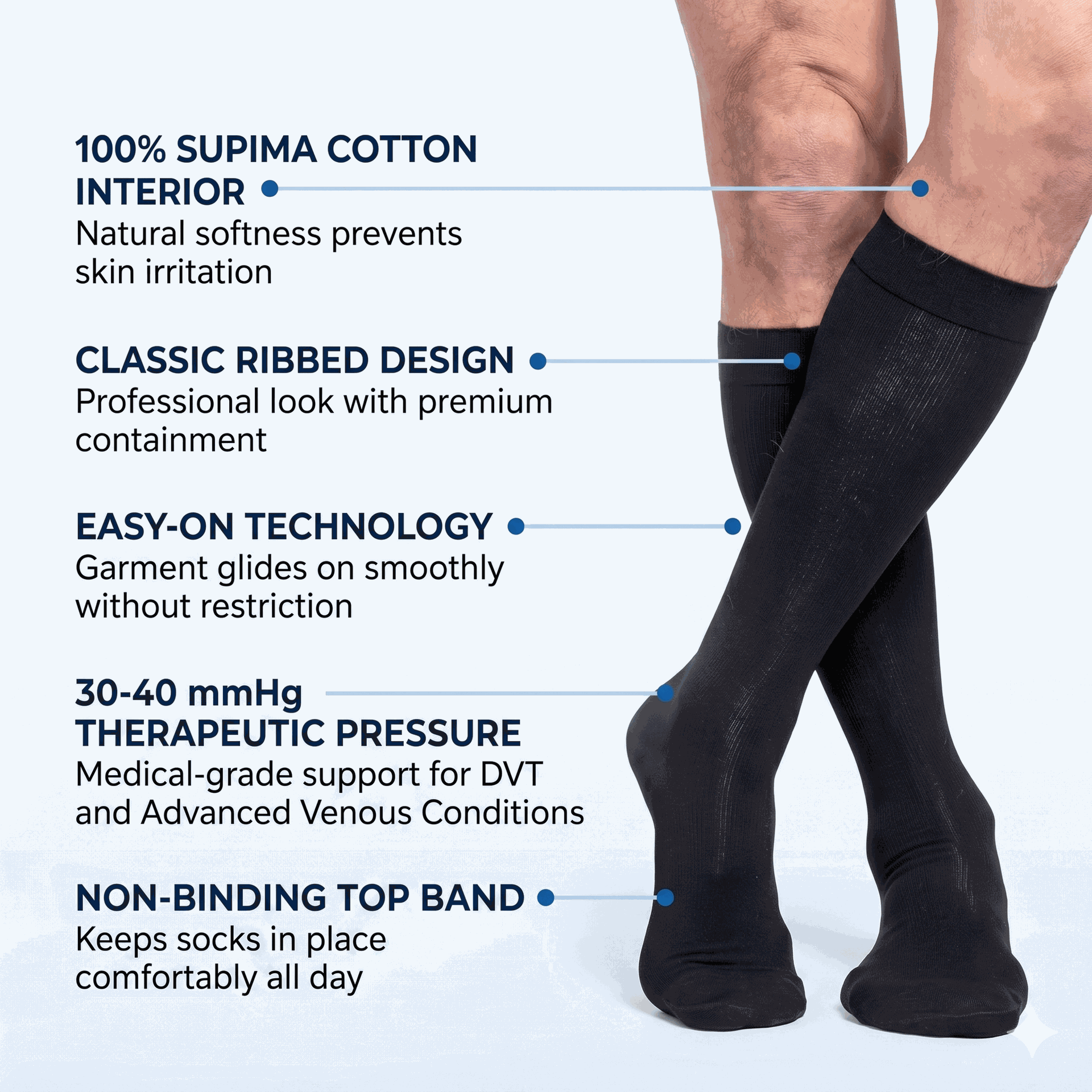 SIGVARIS Mens Essential Cotton 230 Closed Toe Calf-High 30-40mmHg Socks - Support for Tired Legs and Daily Movement