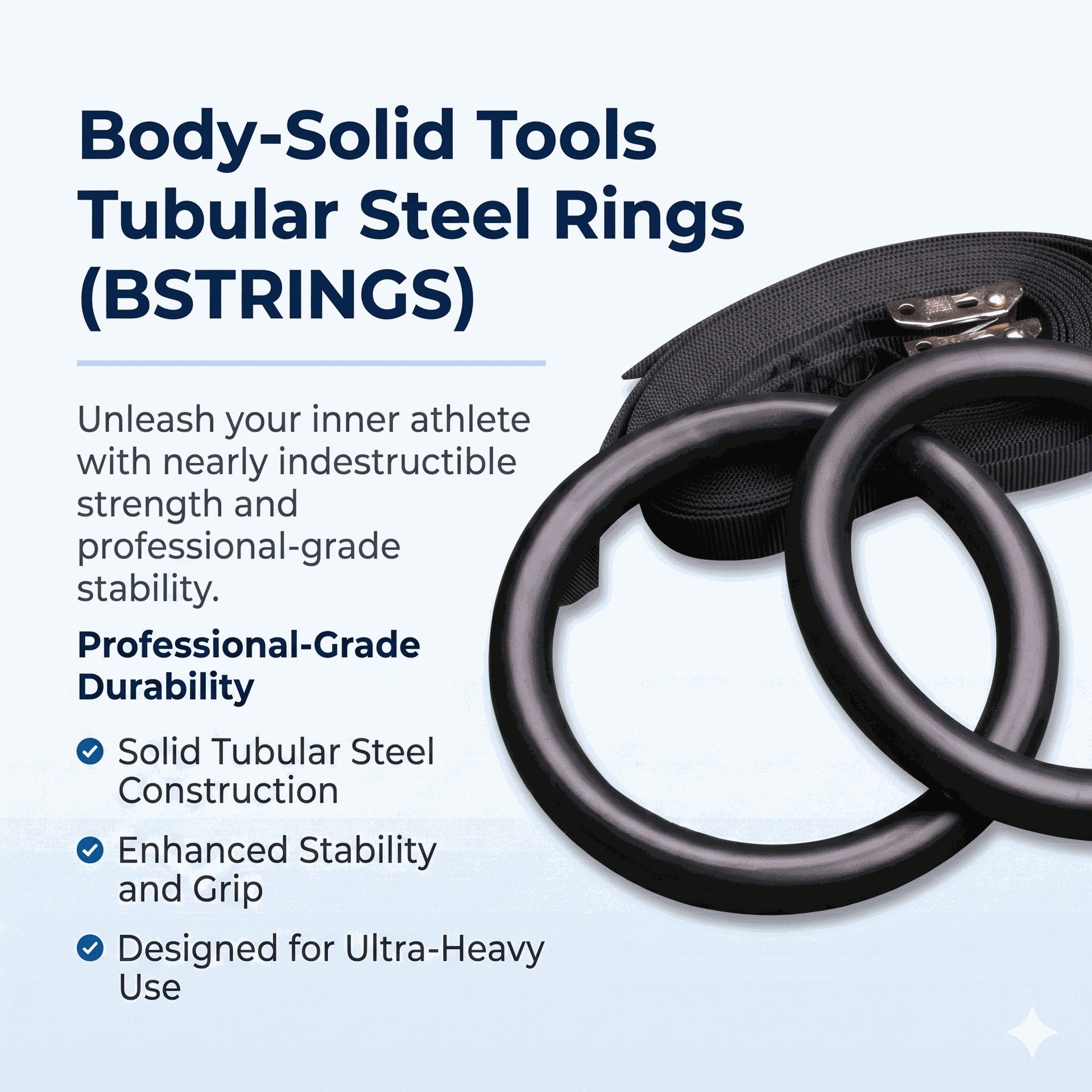 Body-Solid BSTRINGS Tubular Steel Rings - (pair with straps)