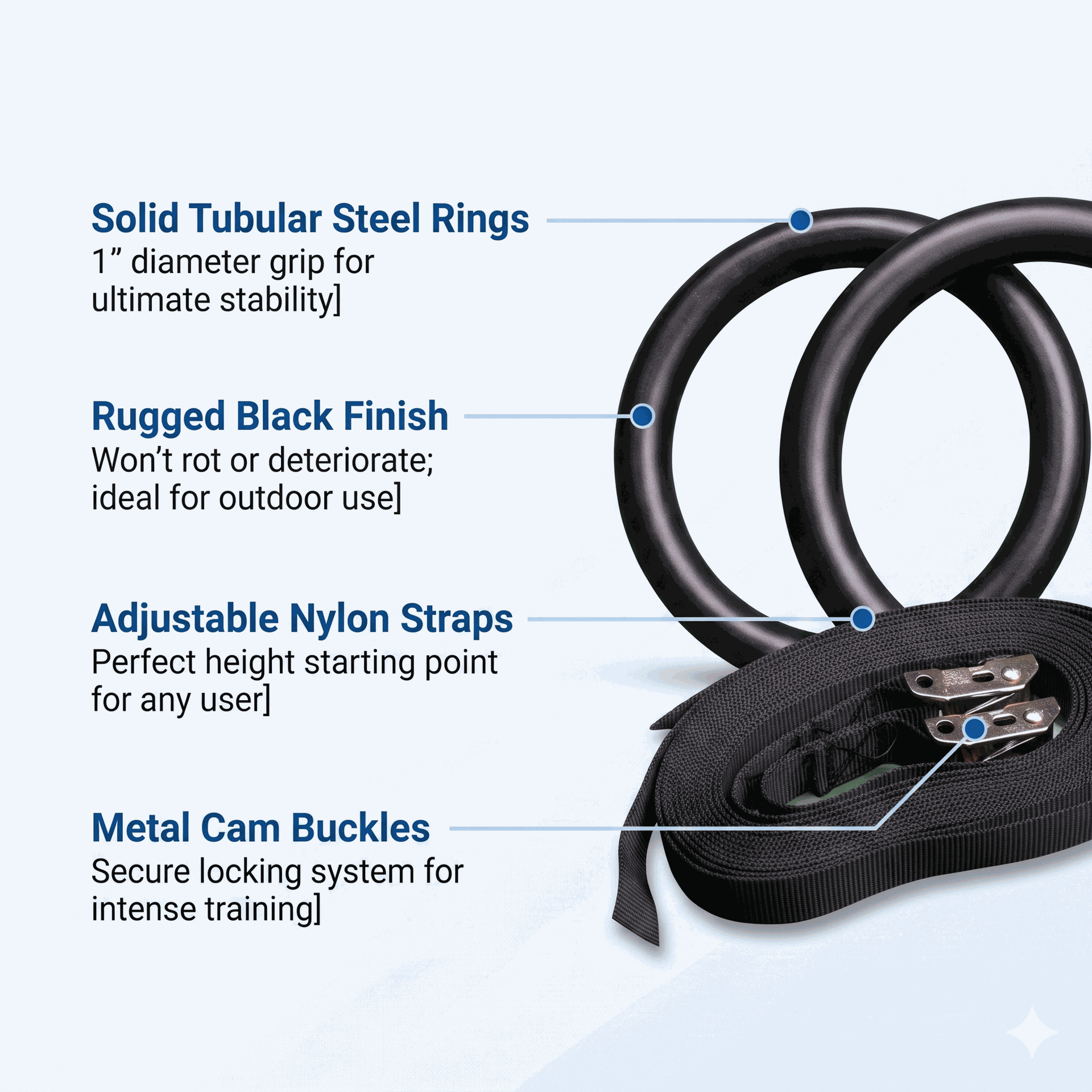 Body-Solid BSTRINGS Tubular Steel Rings - (pair with straps)