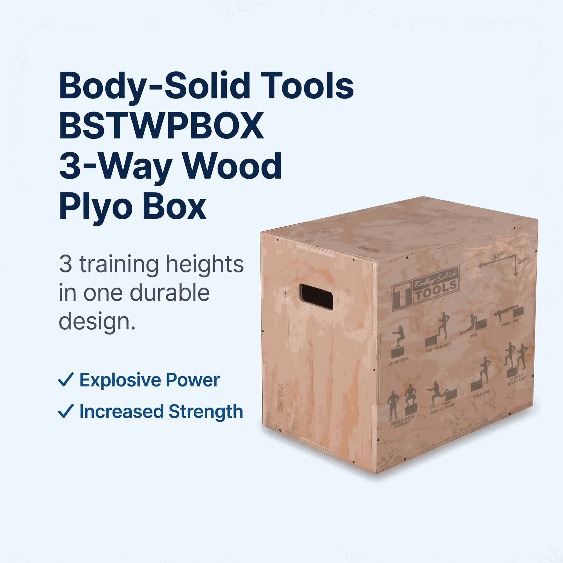 Body-Solid 3 Way Wooden Plyo Box, 20", 24", 30"