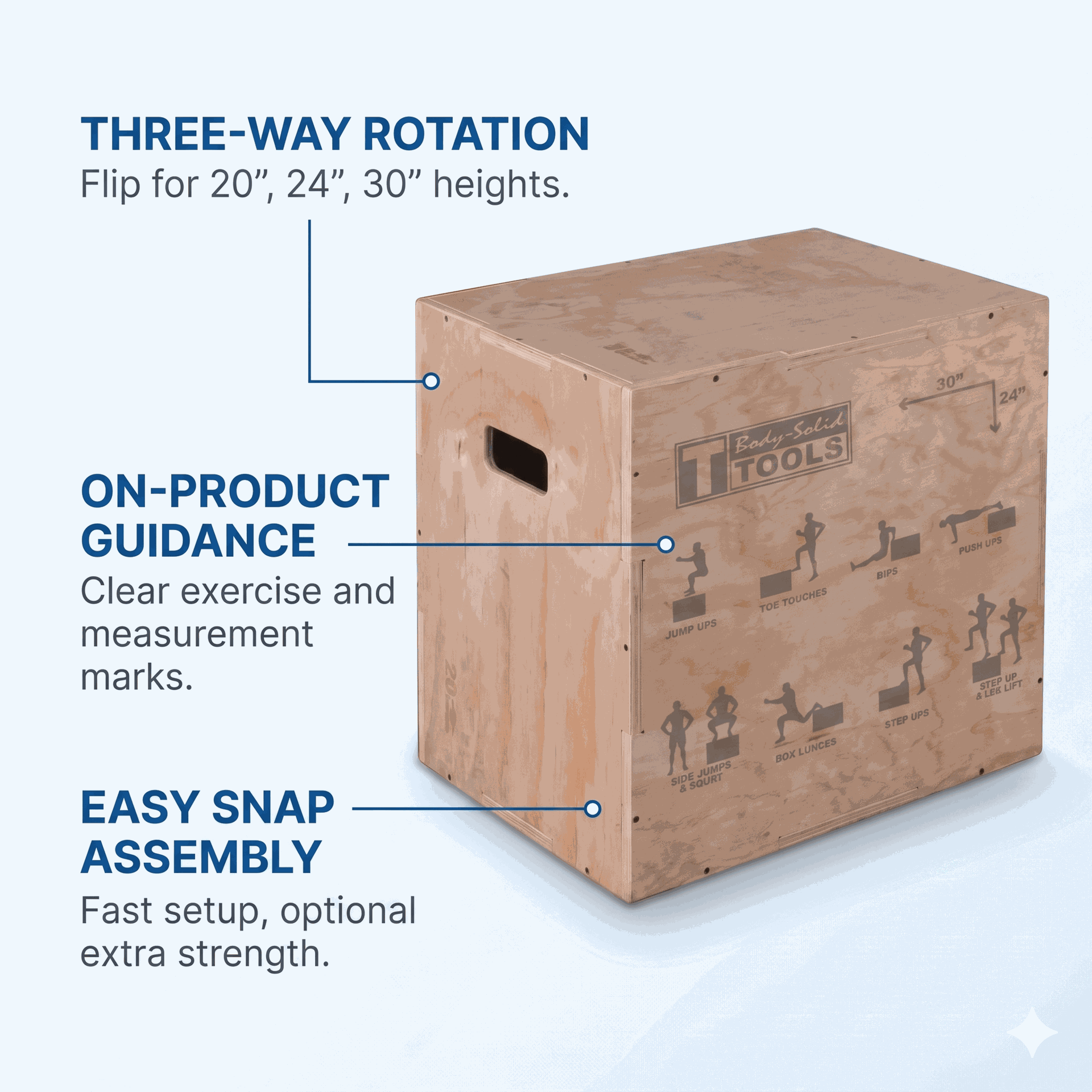 Body-Solid 3 Way Wooden Plyo Box, 20", 24", 30"